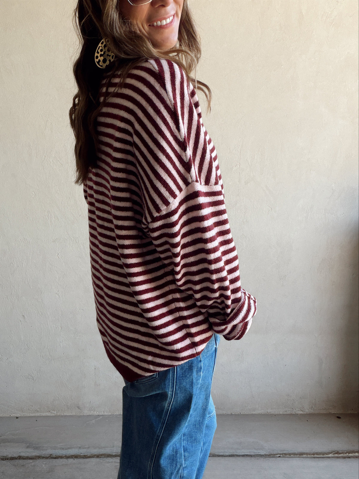 Hanna Henley Sweater in Burgundy