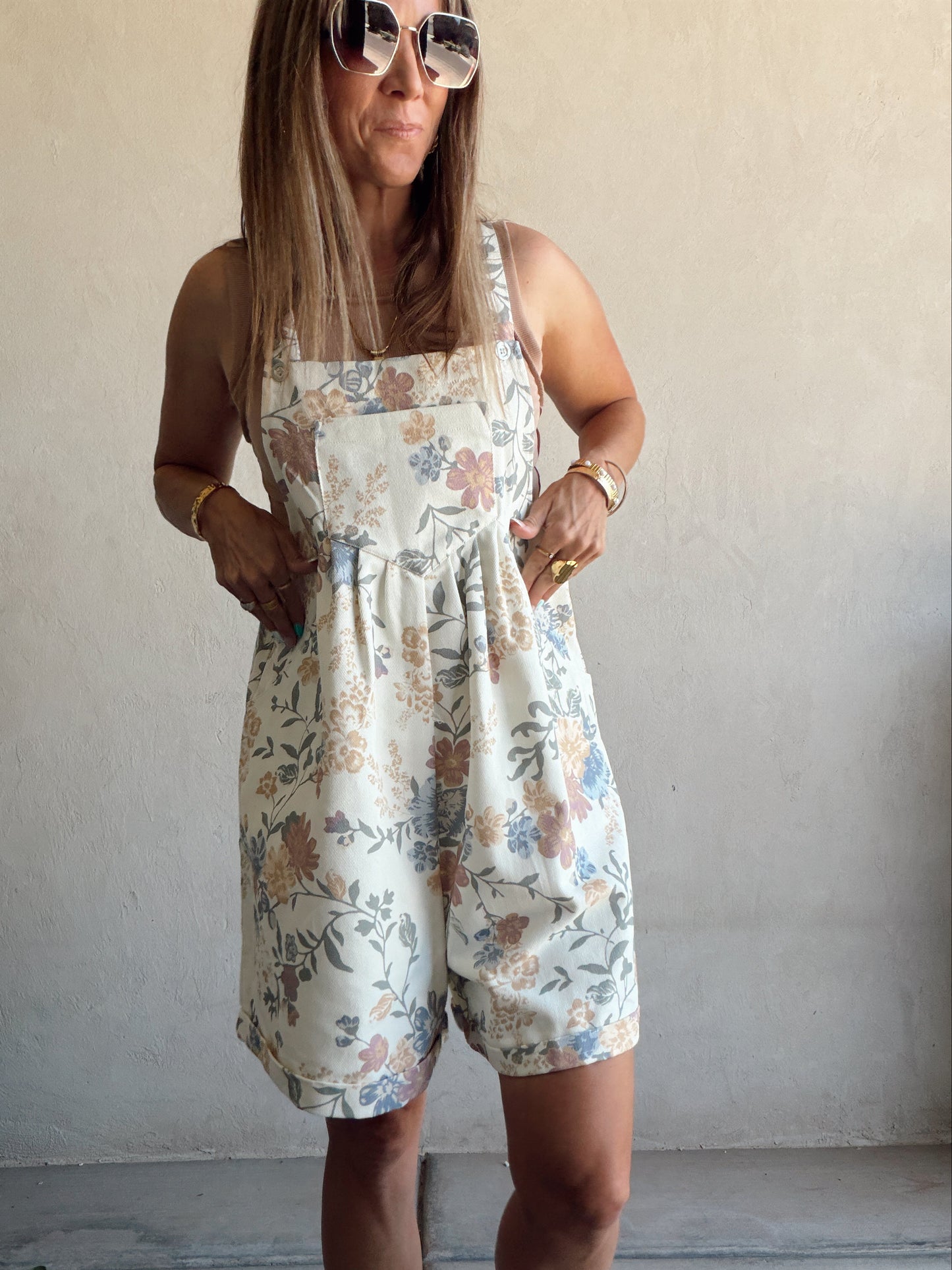 Olivia Overalls in Cream Floral
