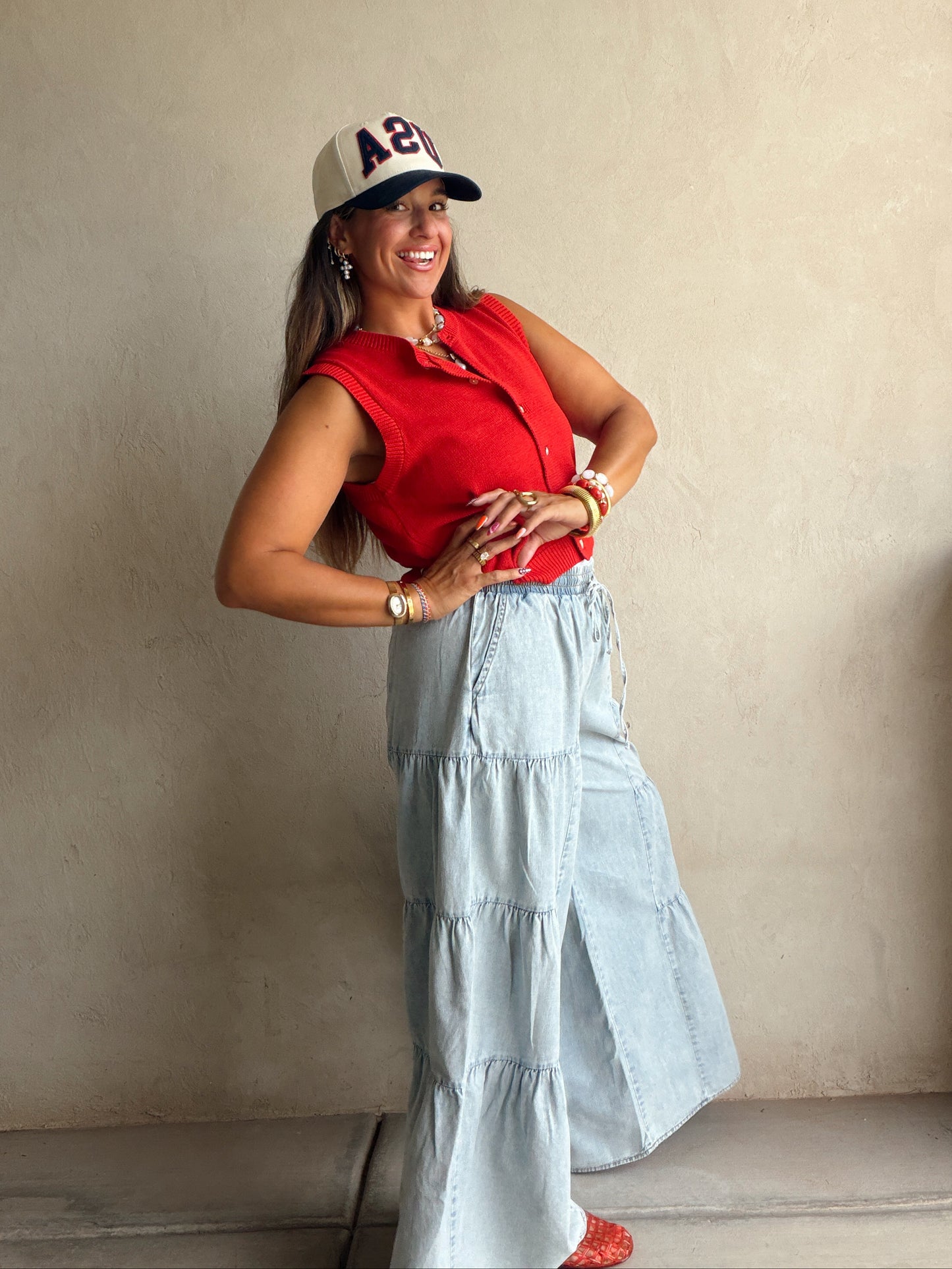 Tyra Tiered Pants in Light Wash
