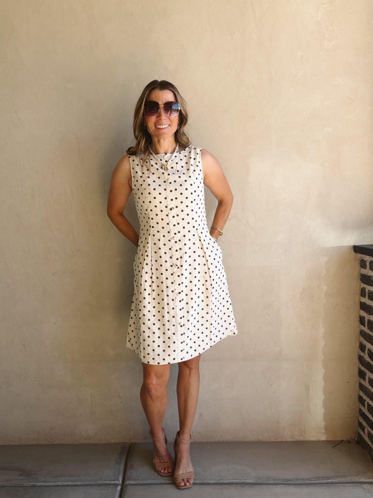 Keelee Polka Dot Dress in Cream & Brown