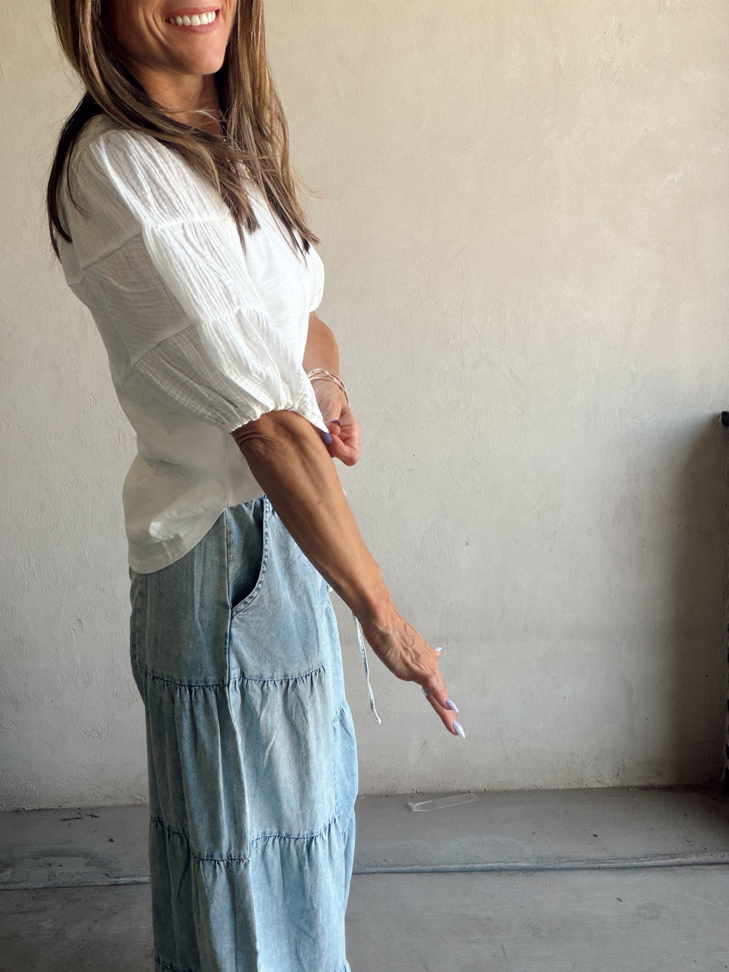 Jenny Gauze Sleeve Top in White