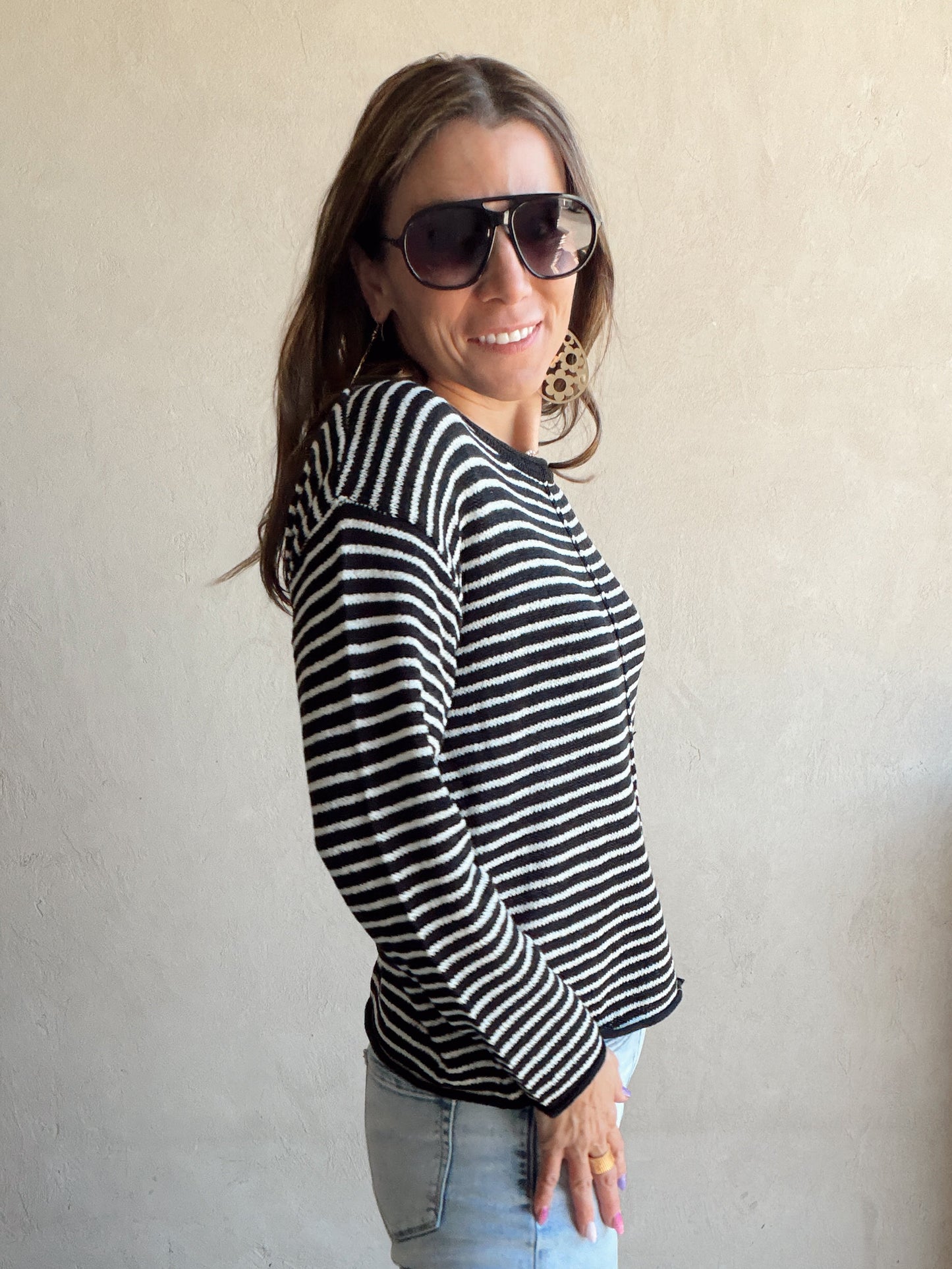 Maddie Stripe Sweater in Black & Ivory