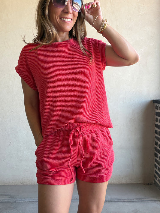 Rilee Ribbed Set in Red
