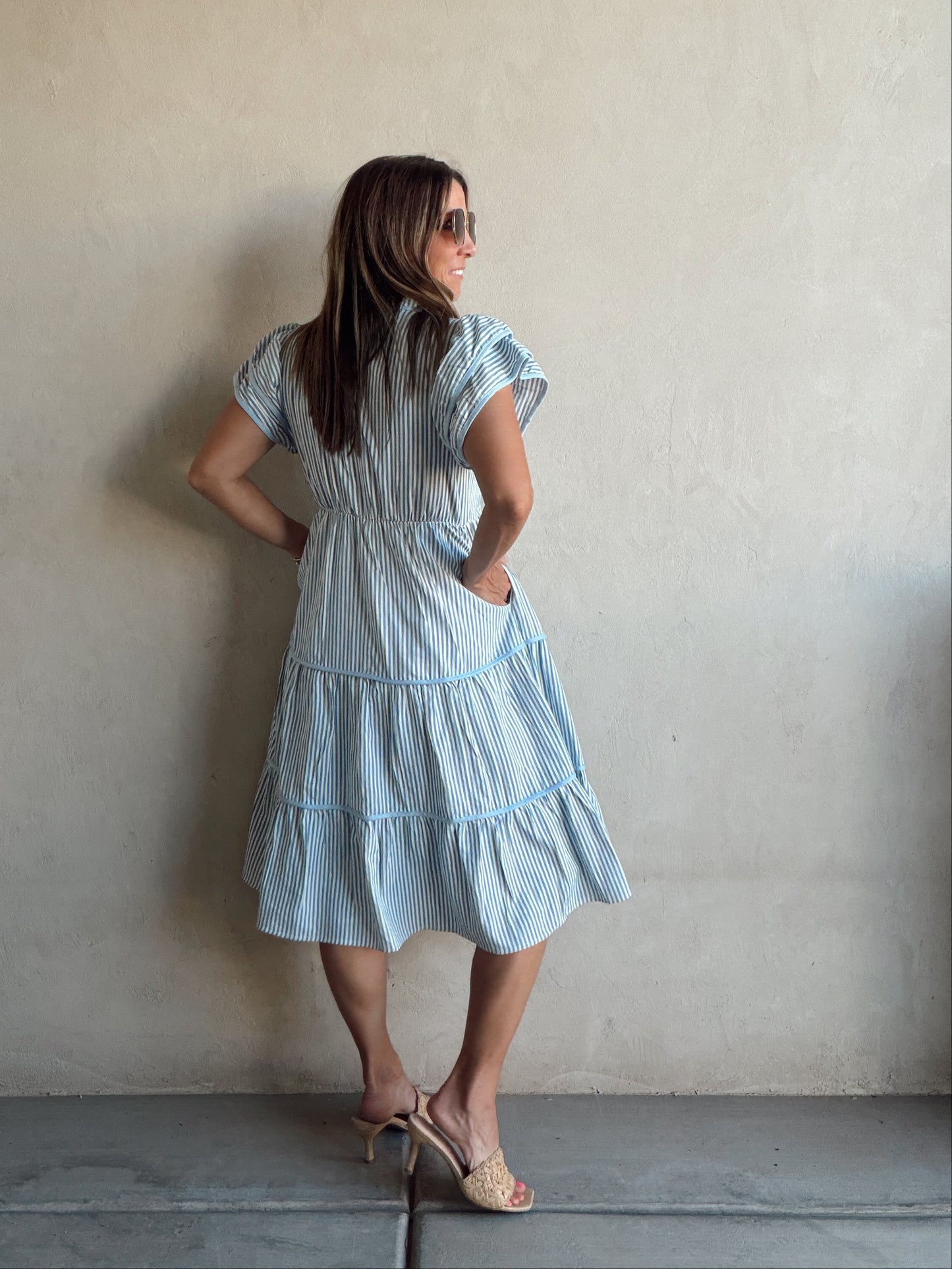 Cecilia Striped Dress in Blue & White