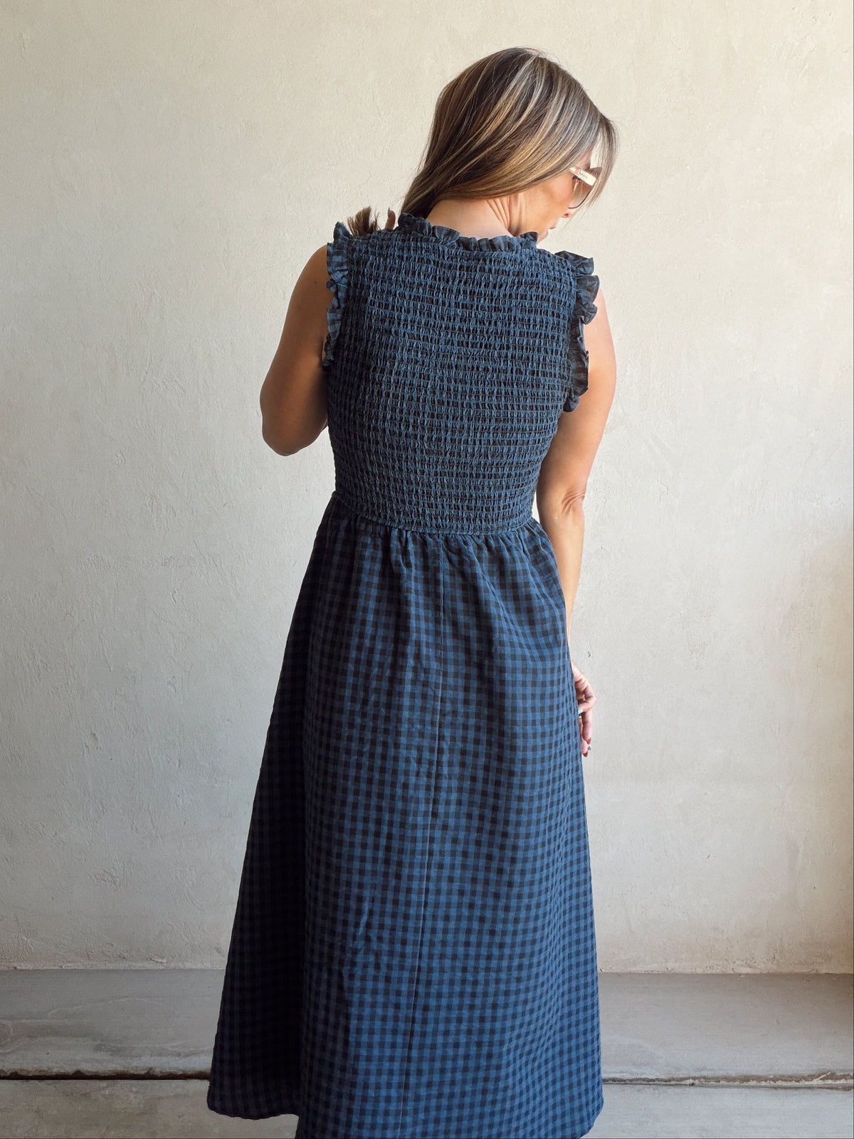 Karina Dress in Navy & Black Gingham - Ships October 13th