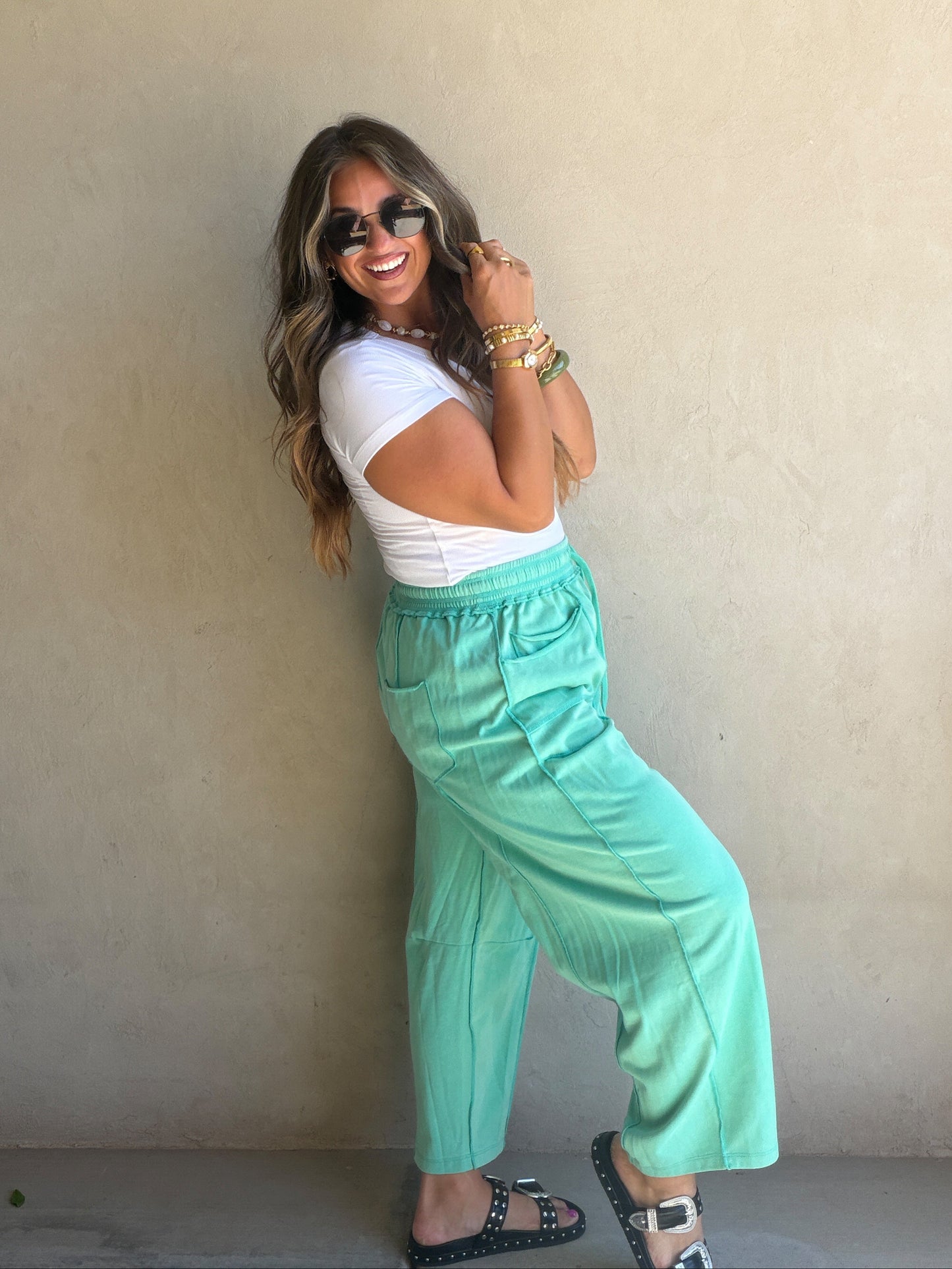 Heather Barrel Sweats in Teal