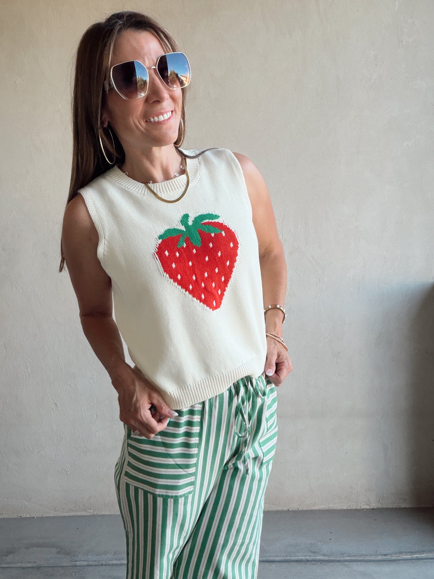 Vicki Strawberry Vest in Cream