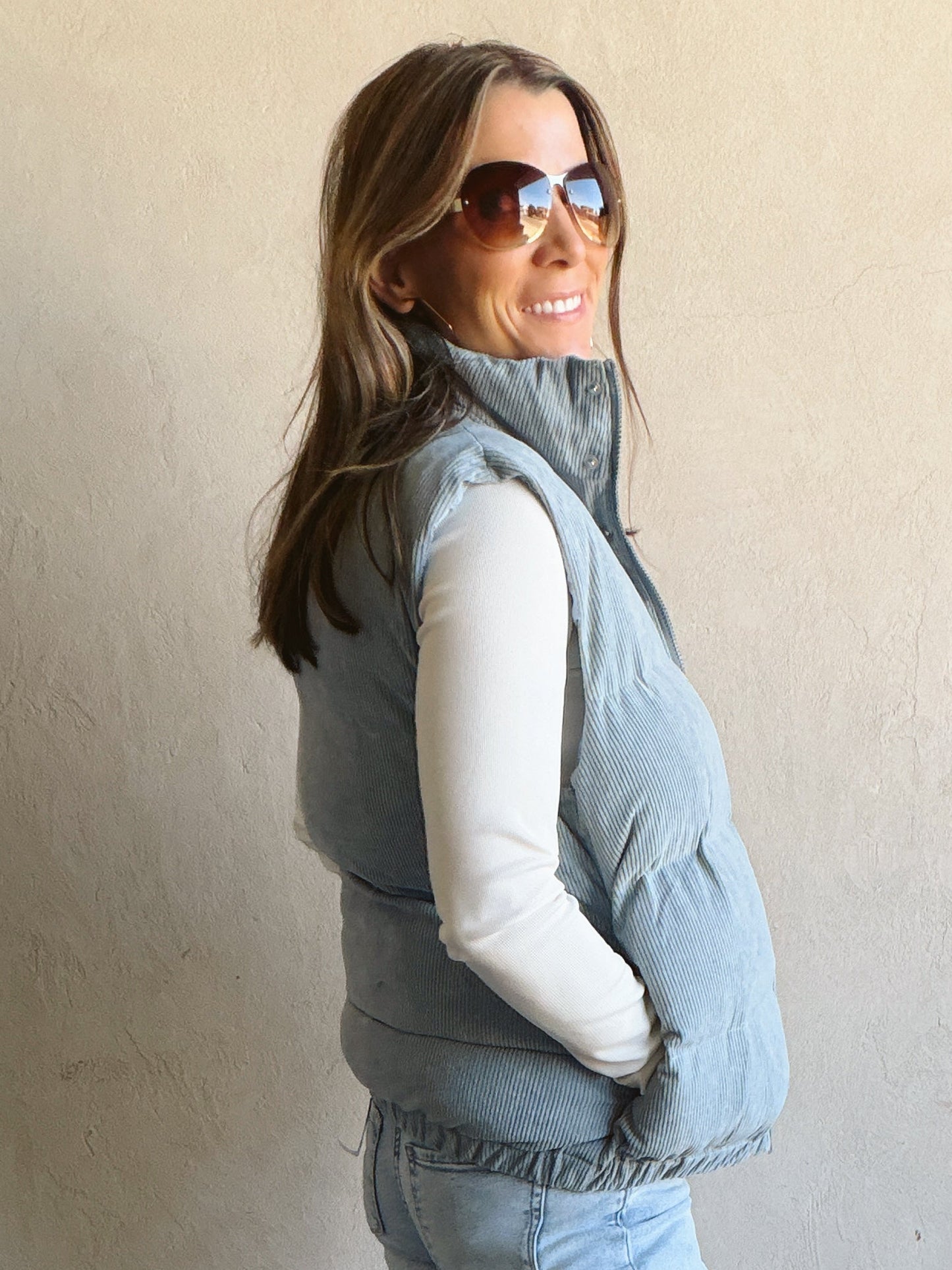 Cass Corduroy Vest in Dusty Blue