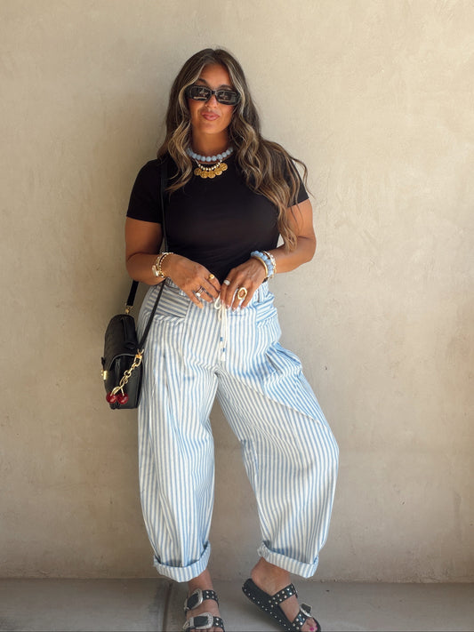 Jess Pants in Baby Blue & White