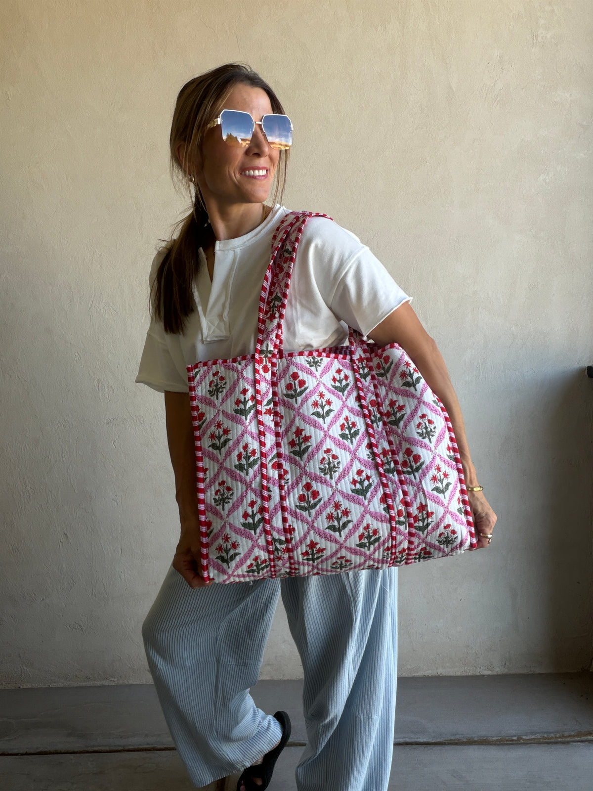 Mindee Quilted Bag – Pink & Green Floral
