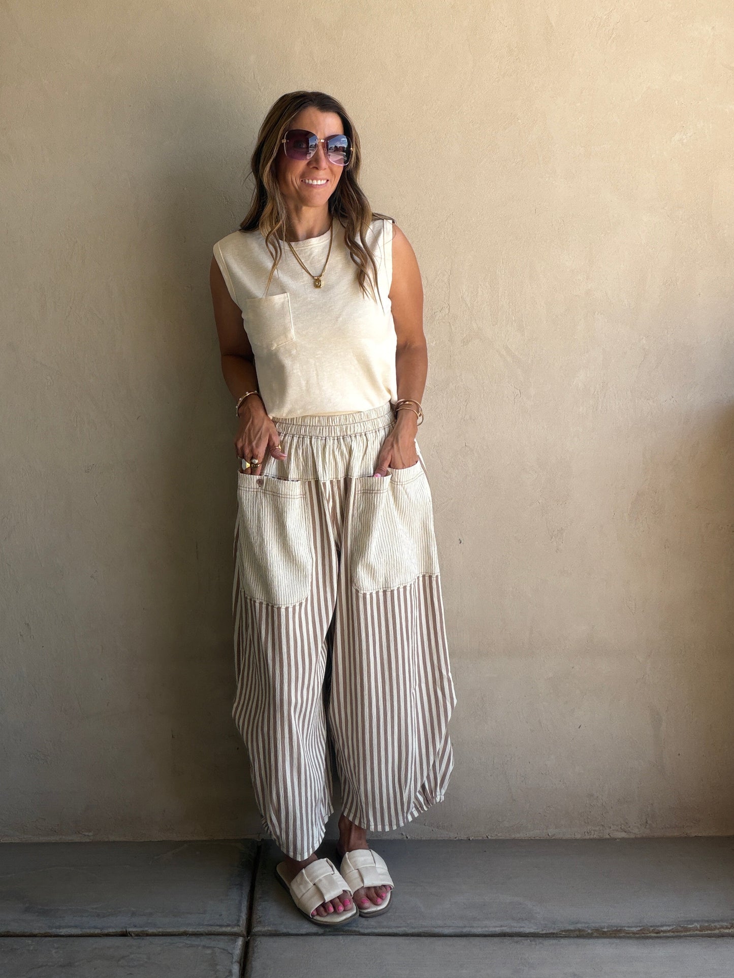 Charley Striped Parachute Pants in Mocha & Cream