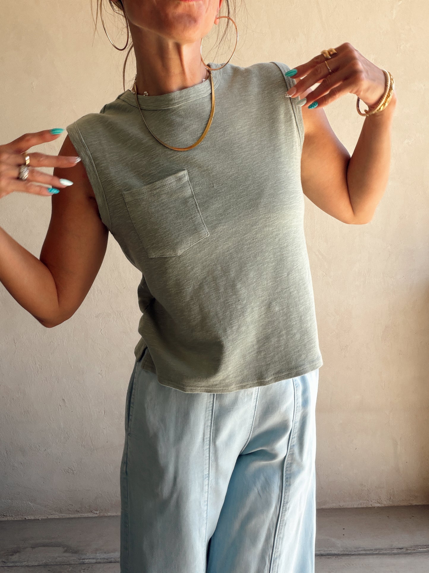 Wren Sleeveless Tank in Sage