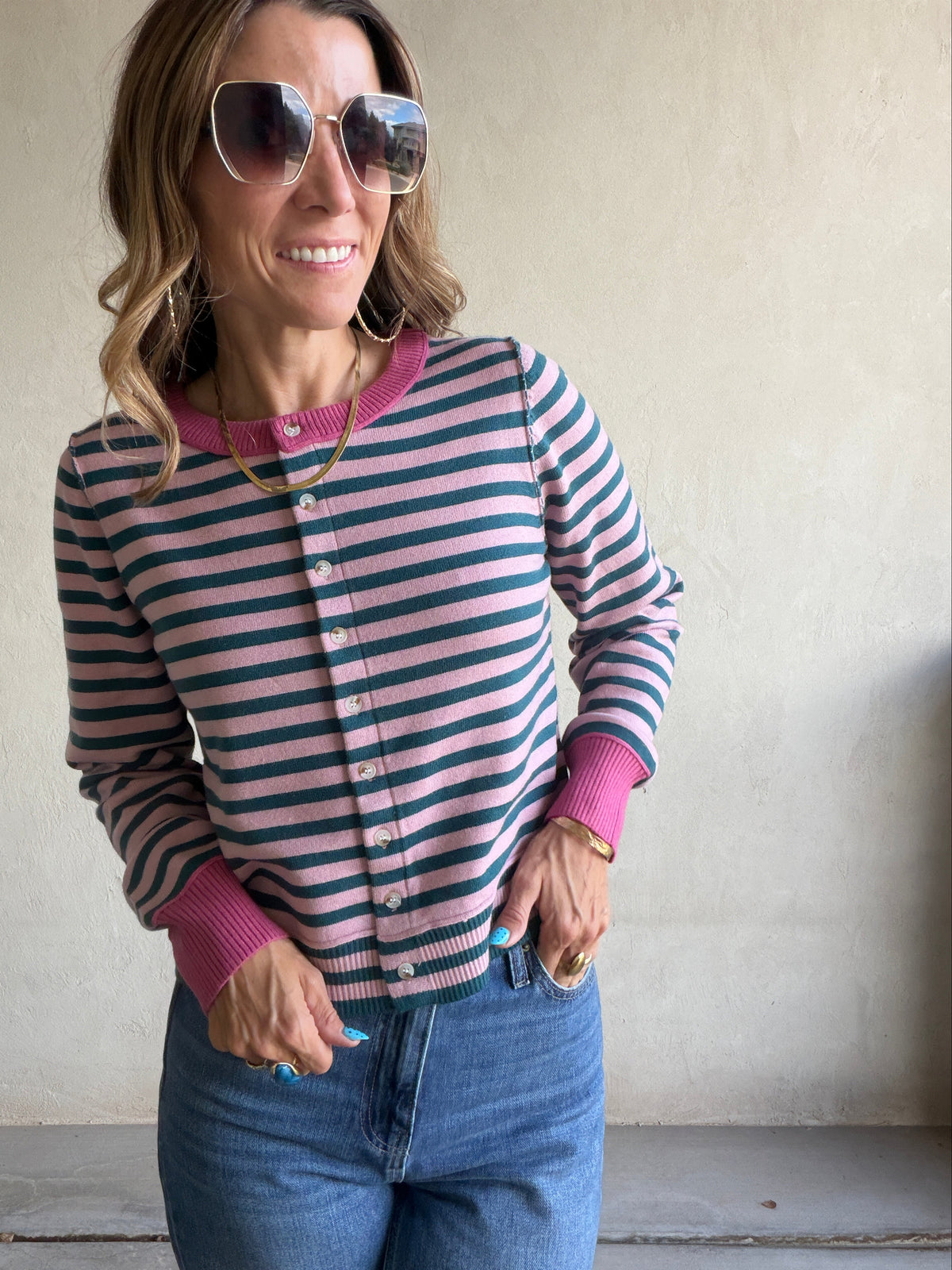 Courtney Striped Cardigan in Mauve