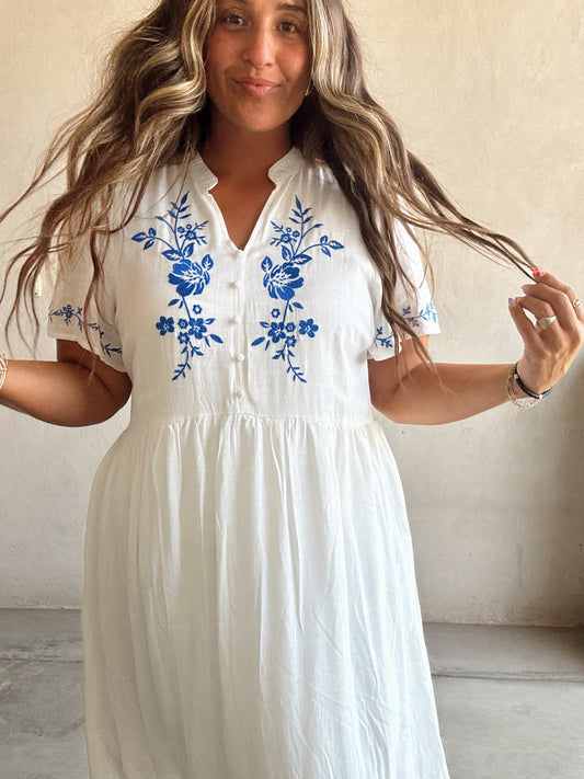 Callie Embroidered Dress in White