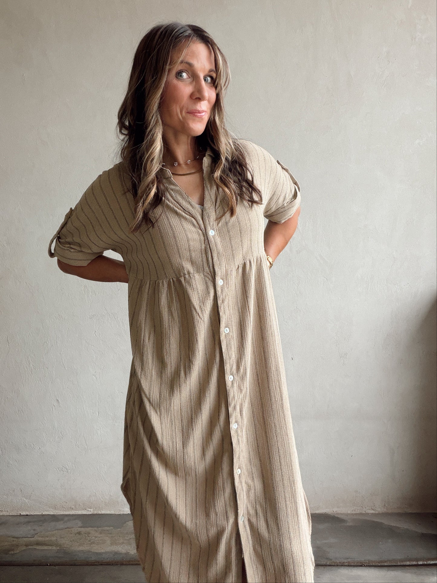 Tia Dress in Tan & Black