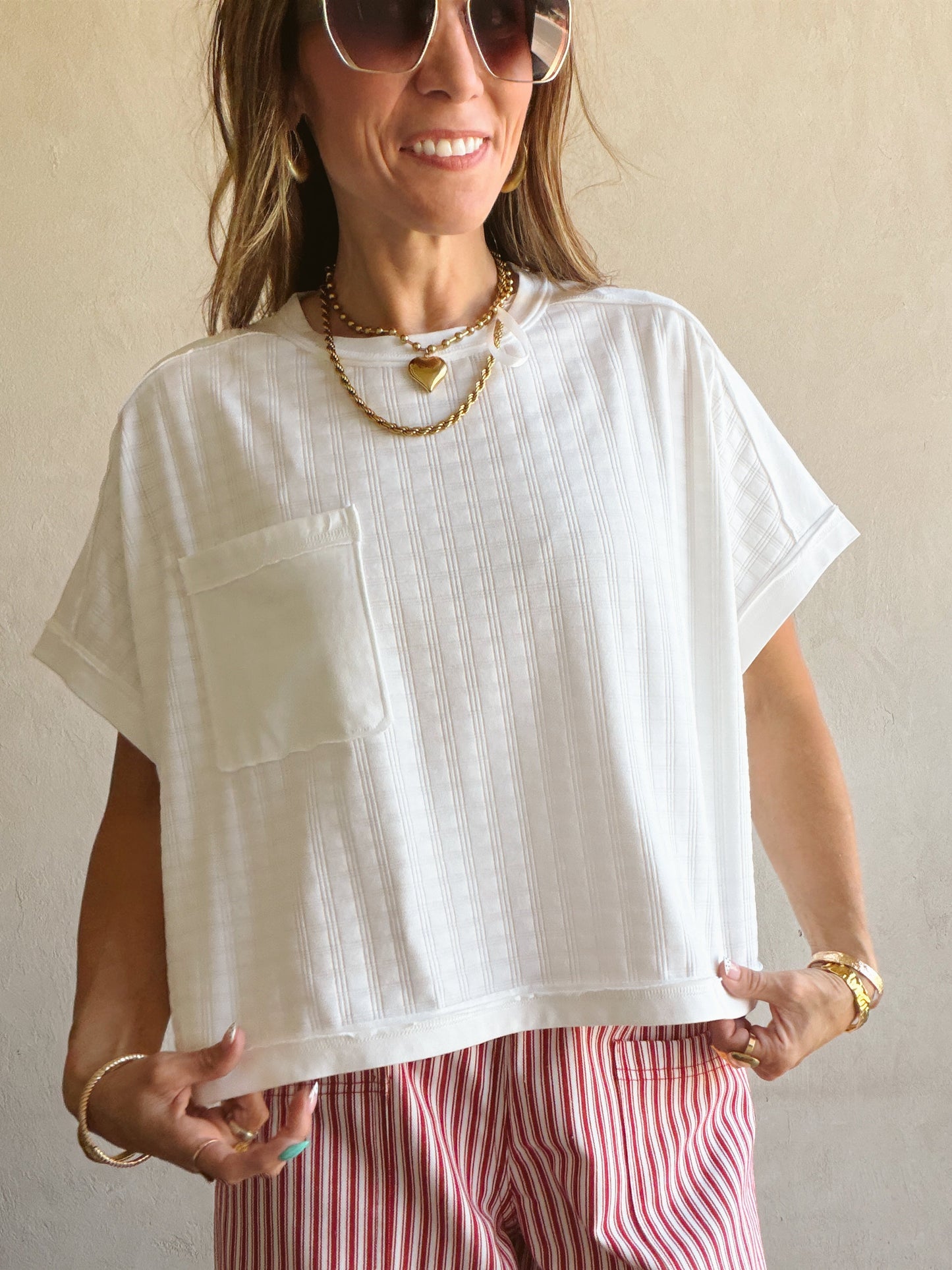 Kellie Boxy Textured Tee in White