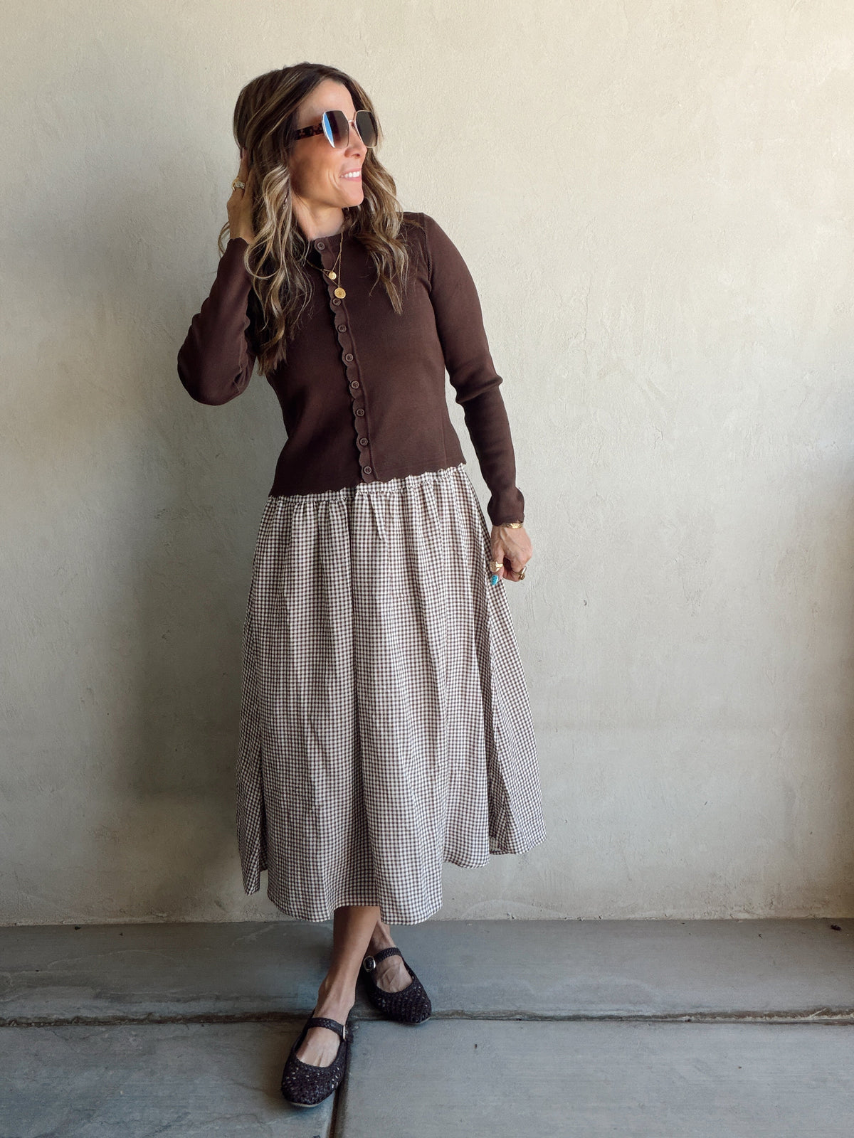 Caroline Scalloped Cardigan in Brown