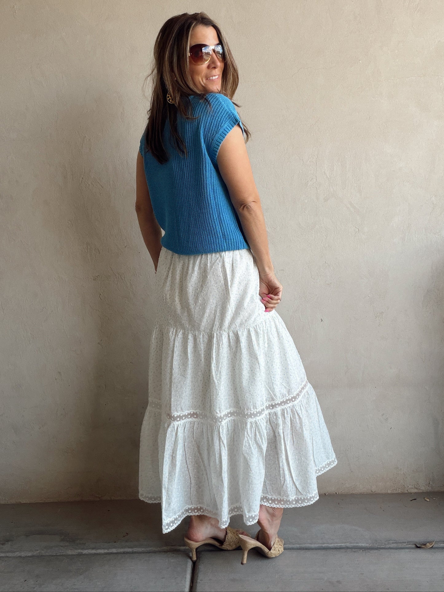 Penny Skirt in White, Blue, & Green Floral