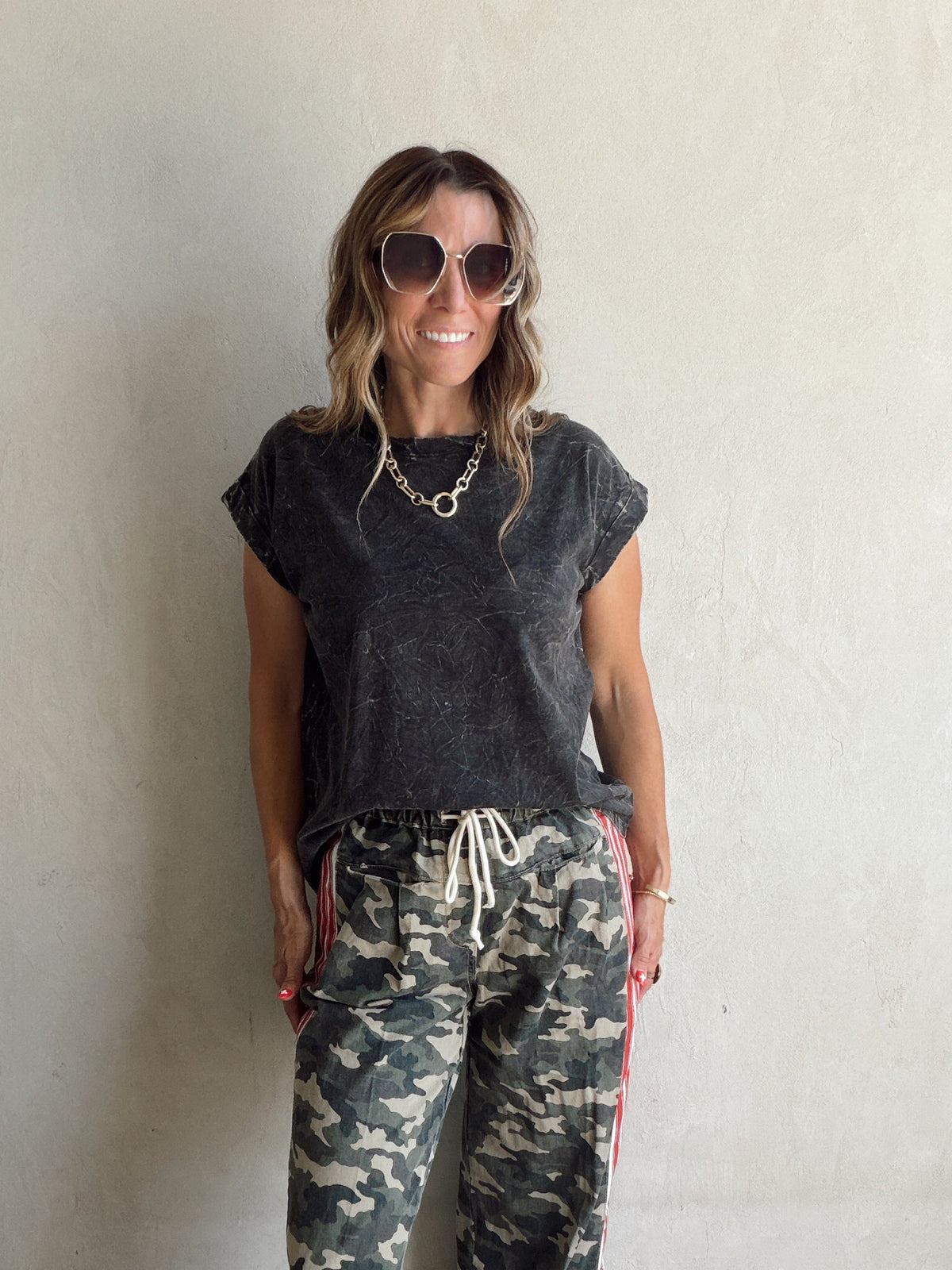 Amber Mineral Washed Top in Black