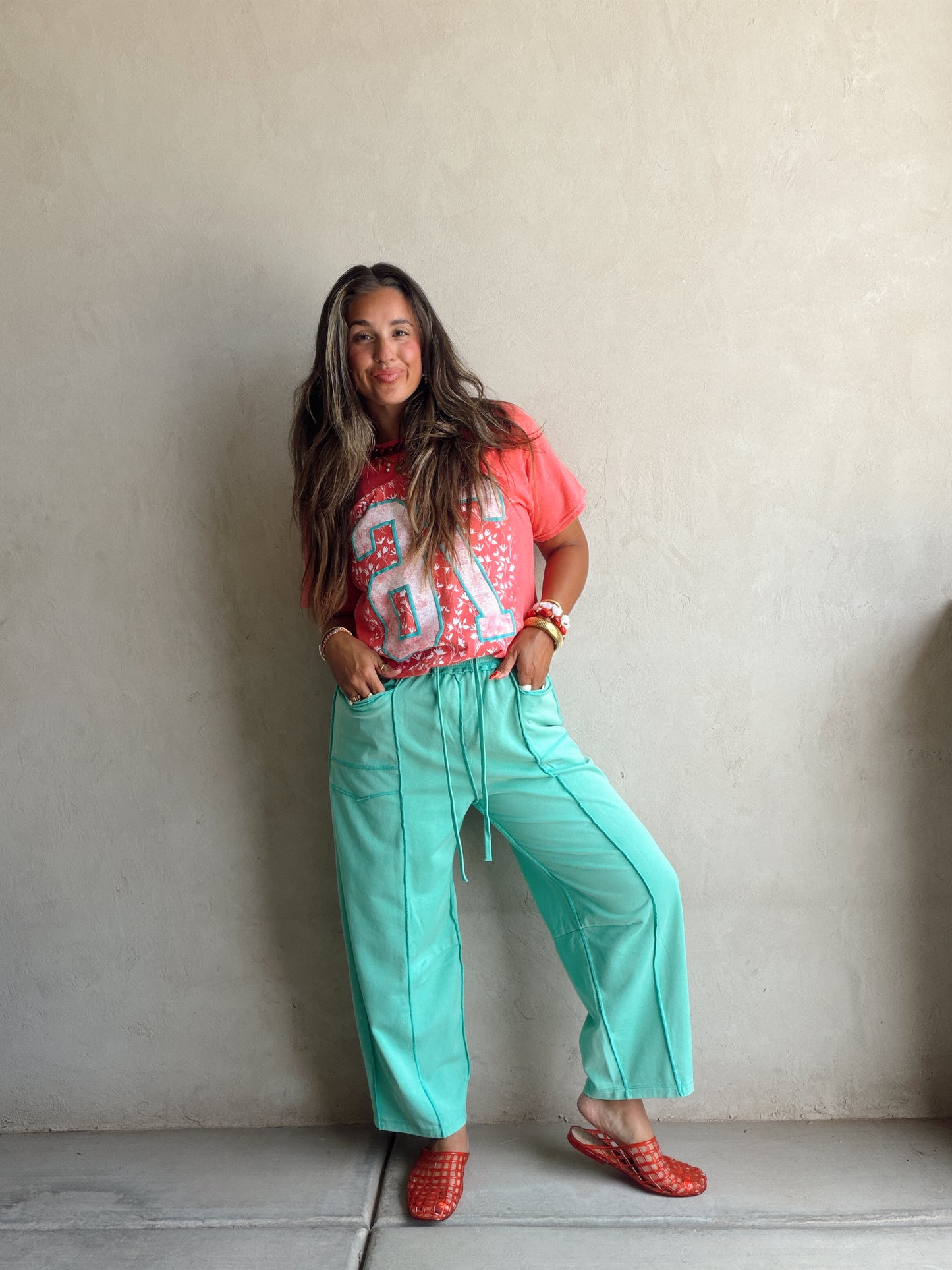 Heather Barrel Sweats in Teal