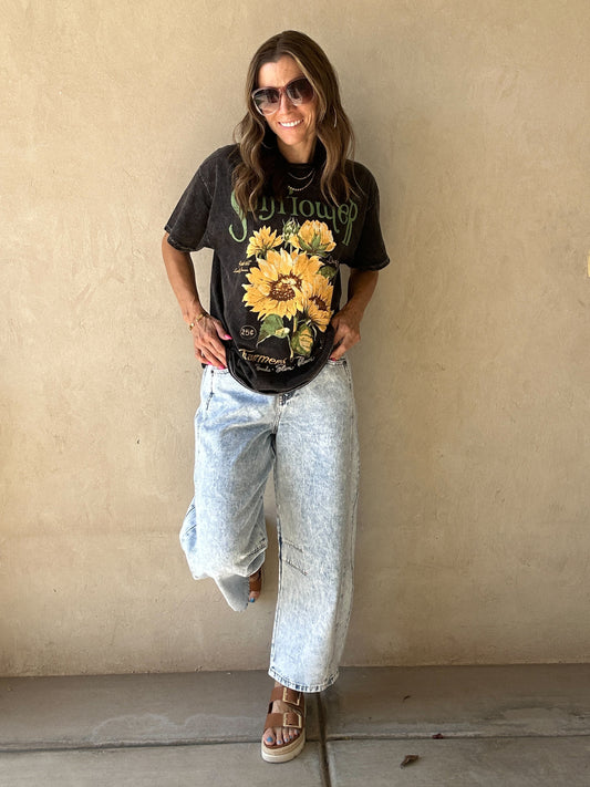 Sunflower Tee in Acid Wash Black