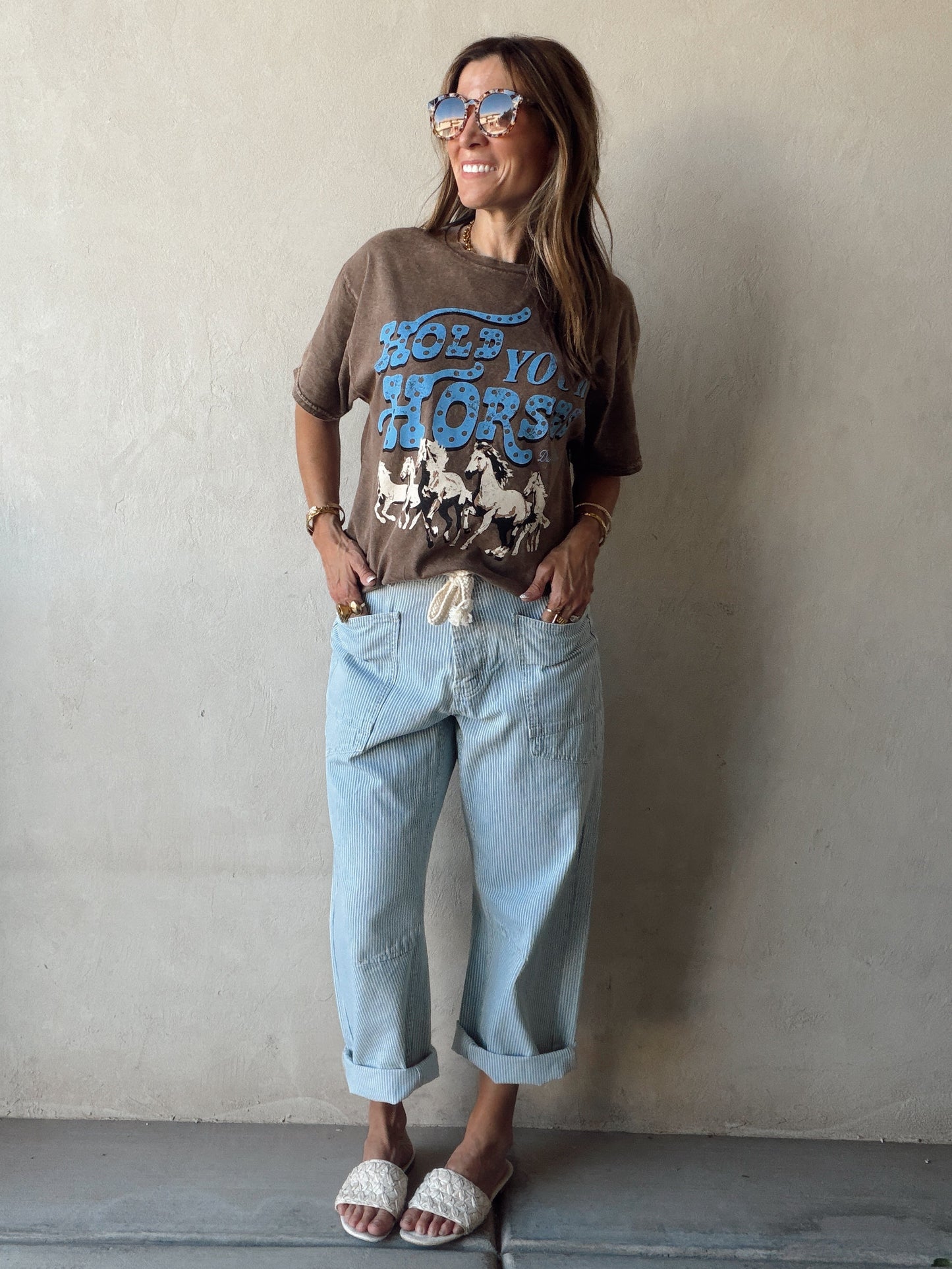 Hold Your Horses Tee in Mineral Wash Brown