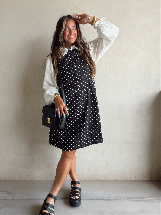 Keelee Polka Dot Dress in Black & White