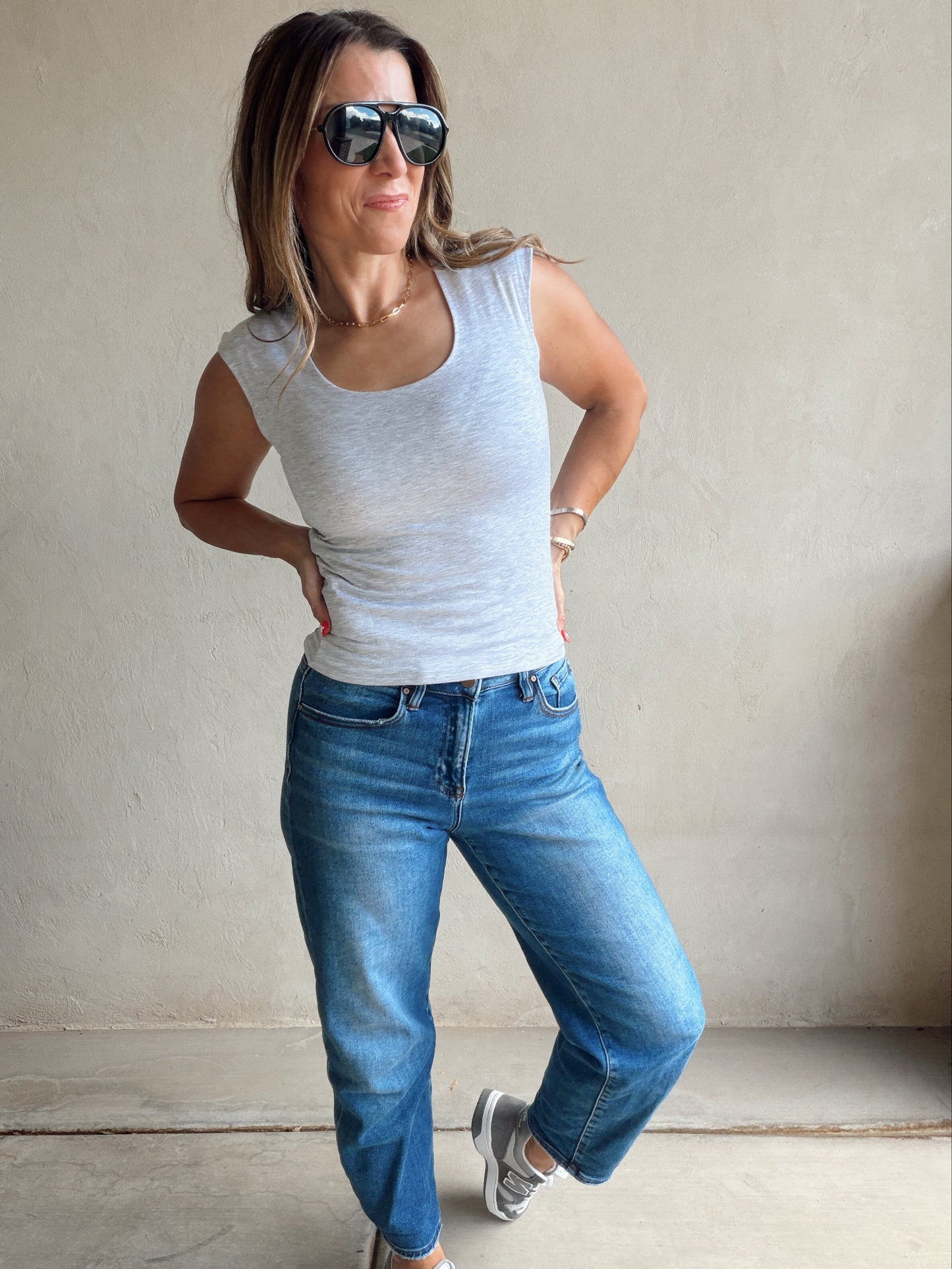 Talia Scoop Neck Tank in Heather Gray