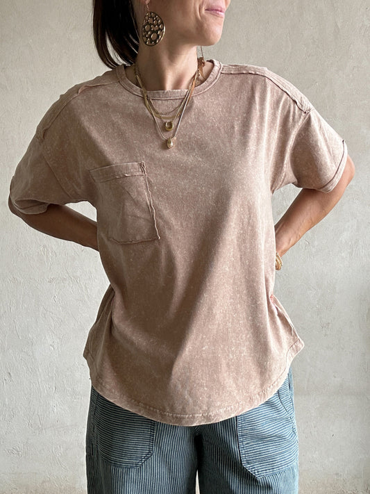 Kimmy Acid Washed Top in Mocha