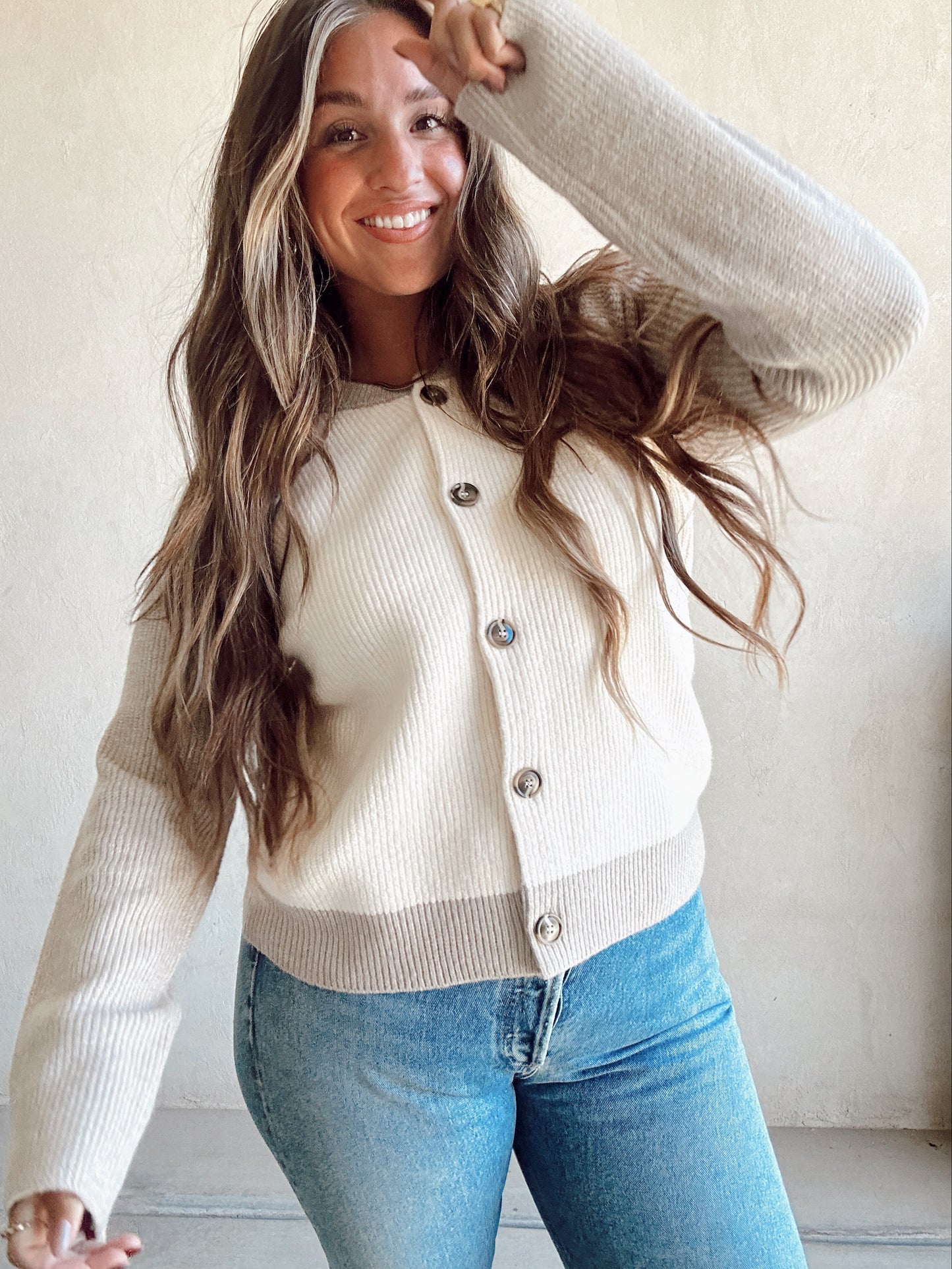 Cindy Cardigan in Taupe & Cream