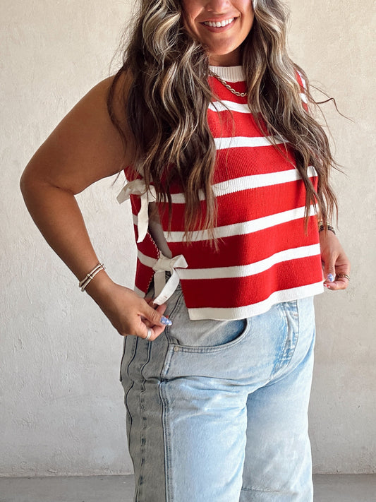 McKenna Striped Vest in Red & Cream