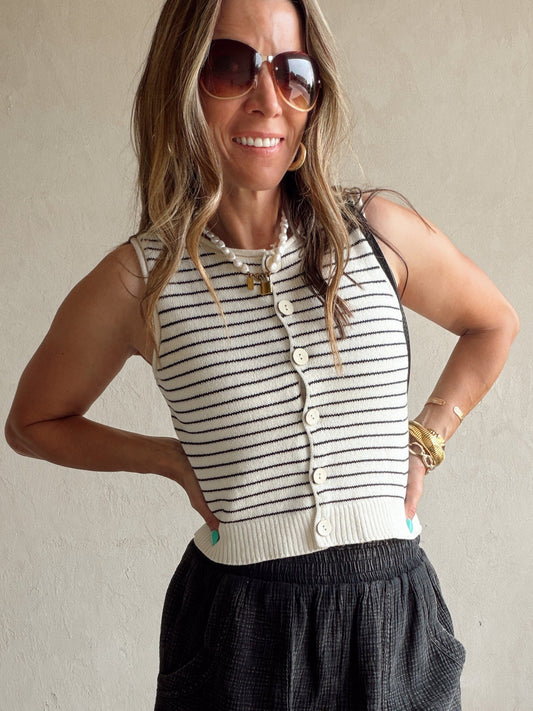 Kiley Striped Tank in Cream & Black