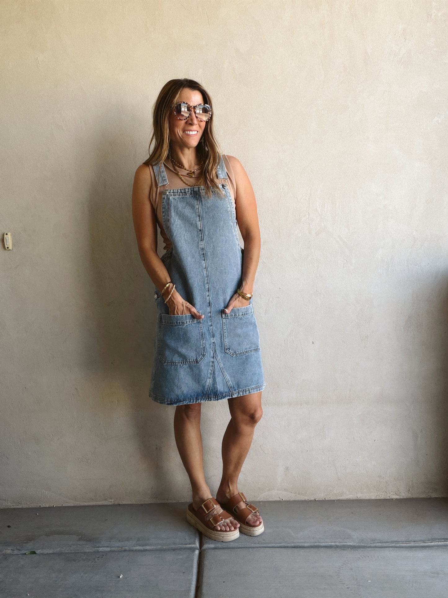 Angie Overall Dress in Medium Wash Denim