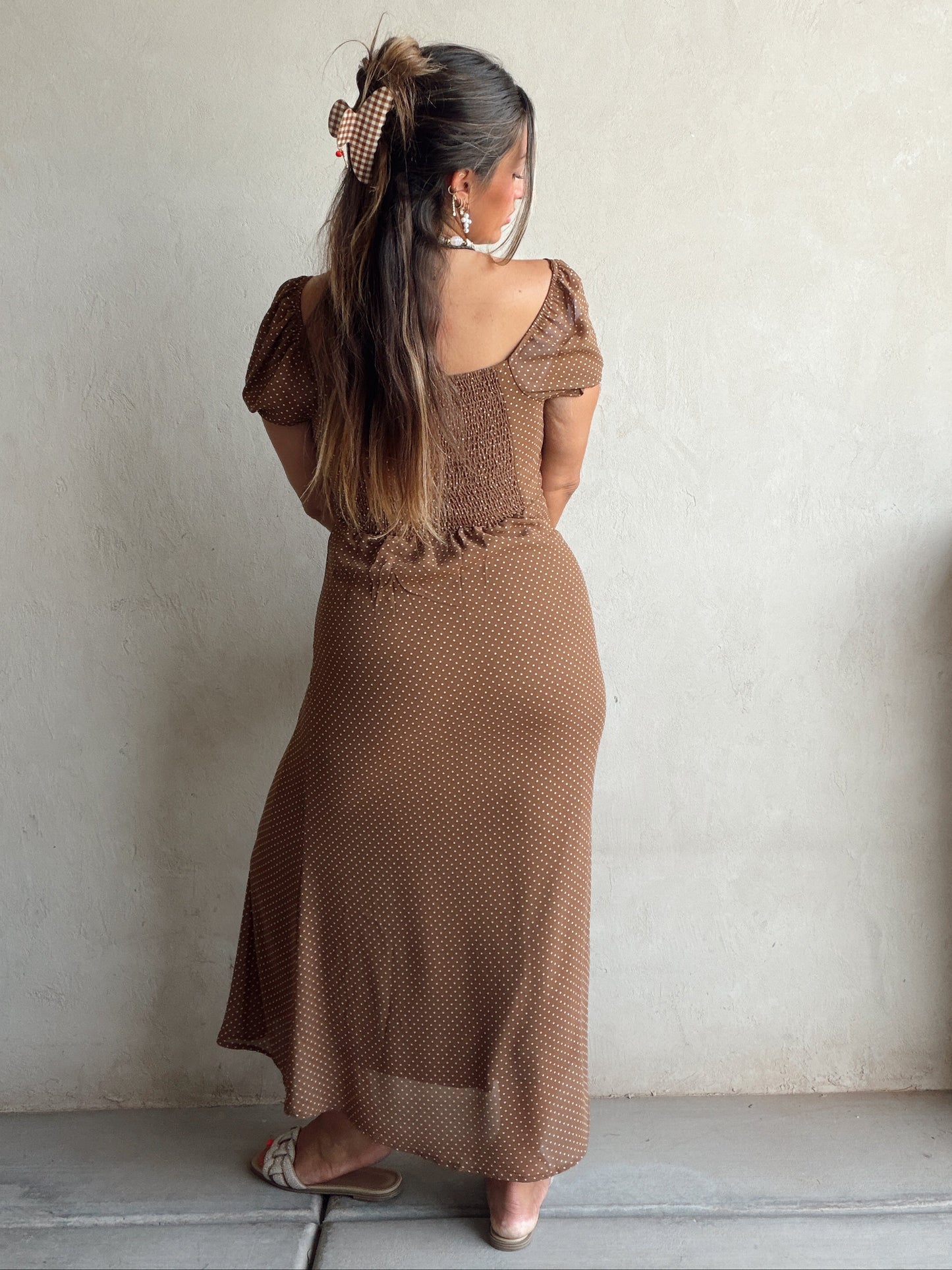 Bridget Dress in Brown Polka Dot