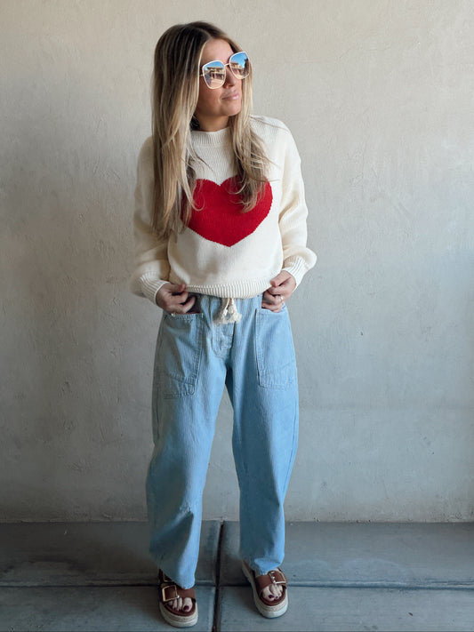 Kayla Heart Sweater in Red & Cream