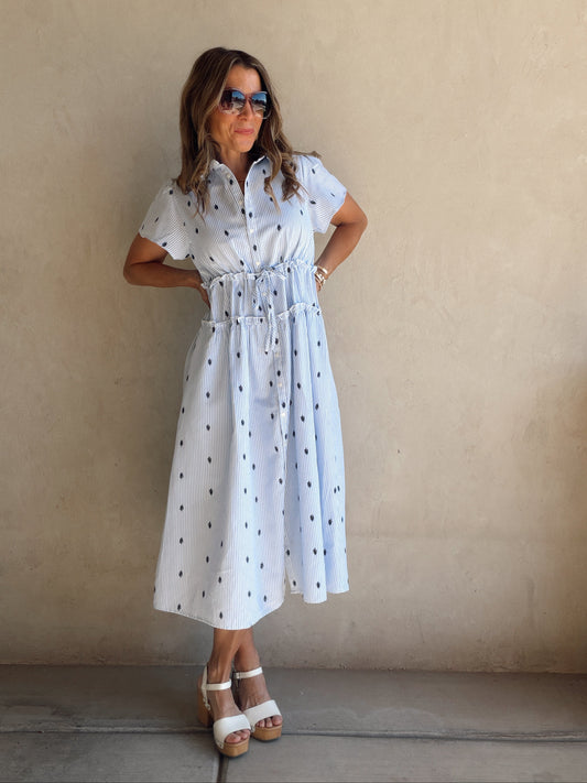 Leila Striped Dress in Blue & White