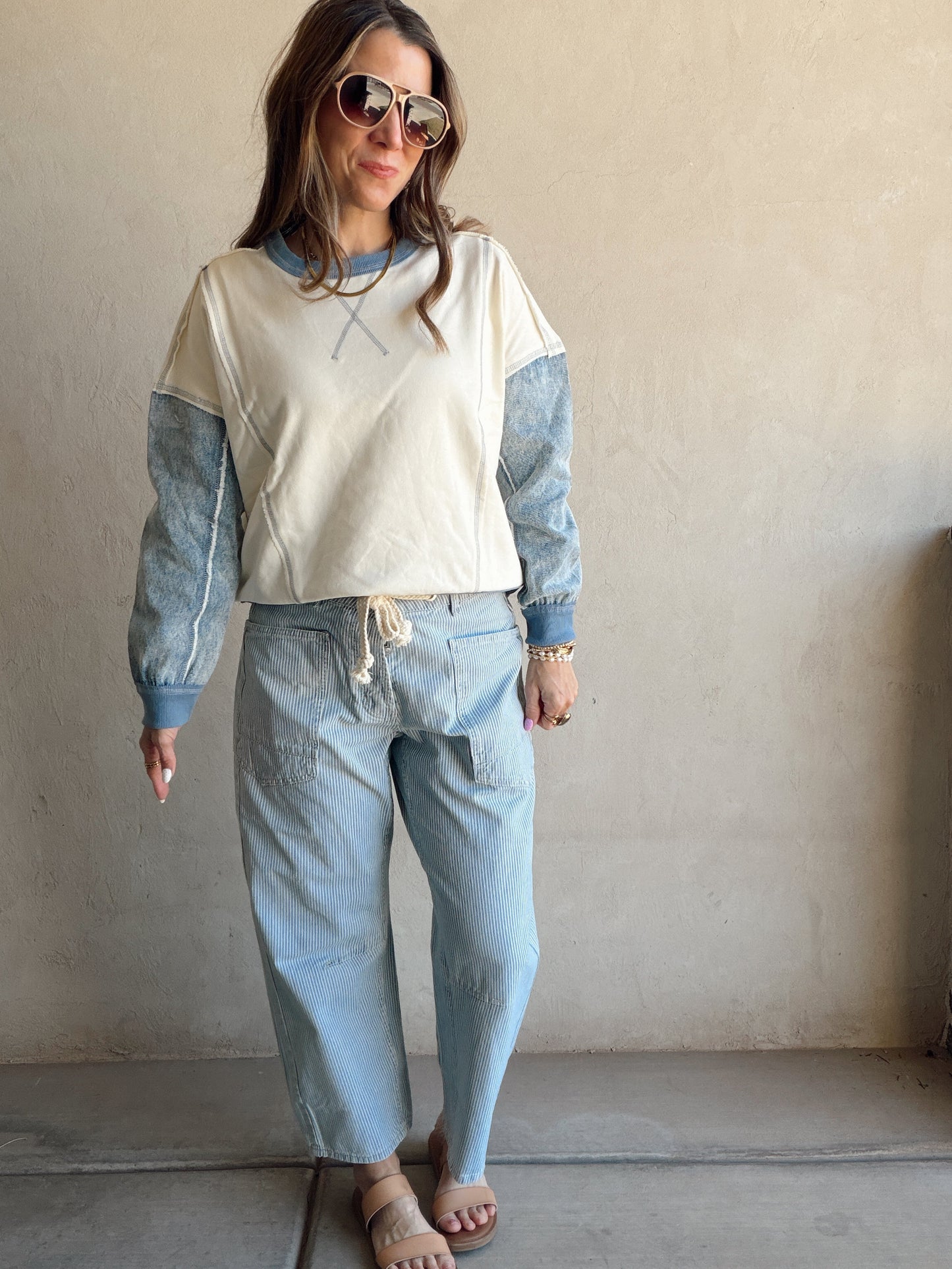 Jamie Pullover in Cream & Denim