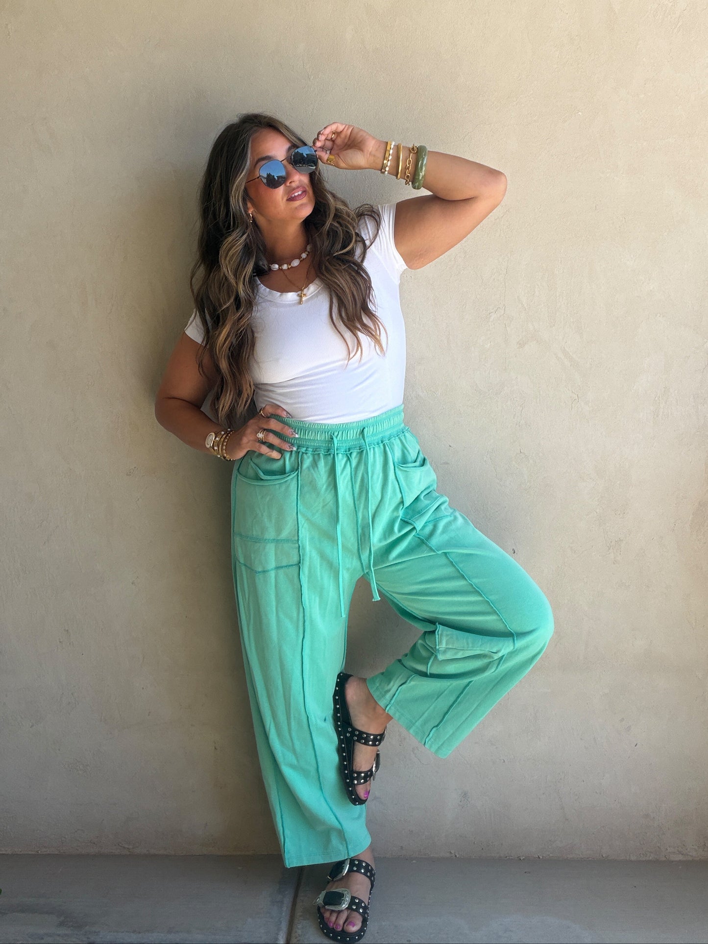 Heather Barrel Sweats in Teal