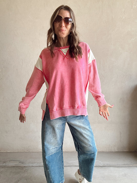 Tia Sweatshirt in Pink and Cream