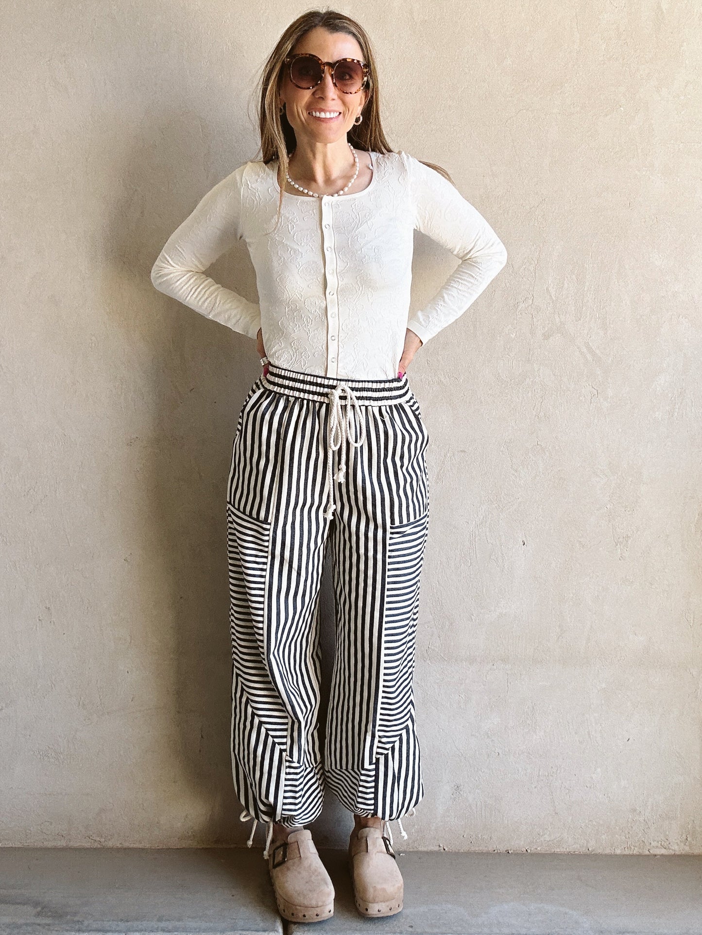 Ella Parachute Striped Pants in Navy & Ivory