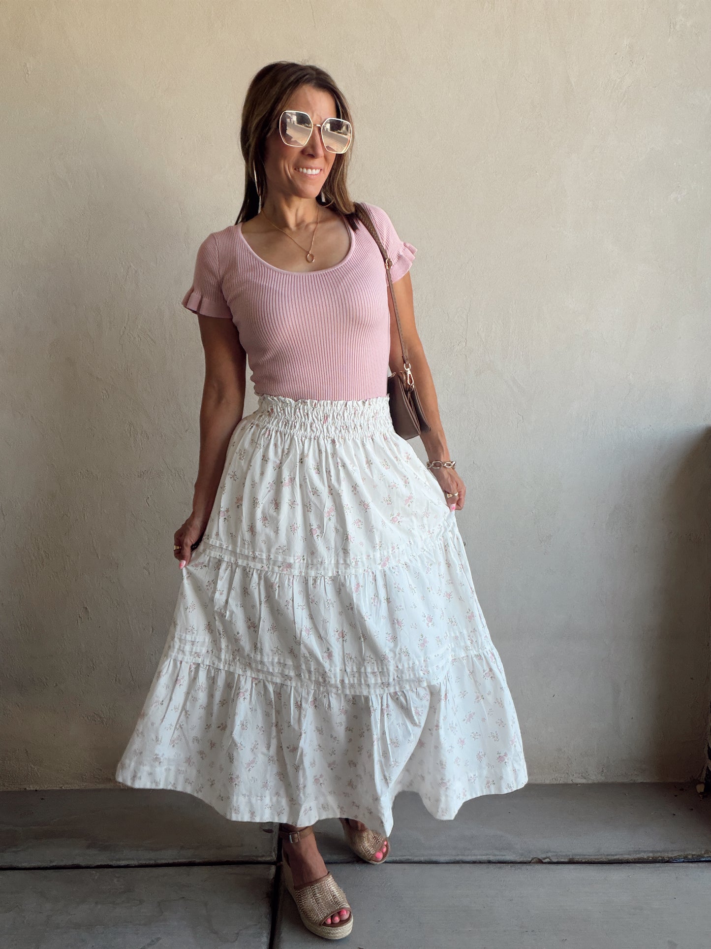 Kynlee Skirt in White & Pink & Green Floral