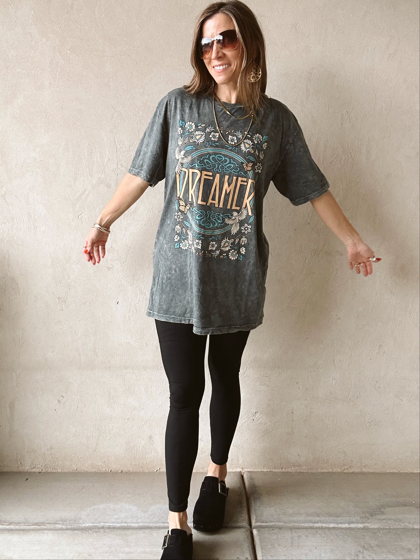 Dreamer Tee in Acid Wash Charcoal