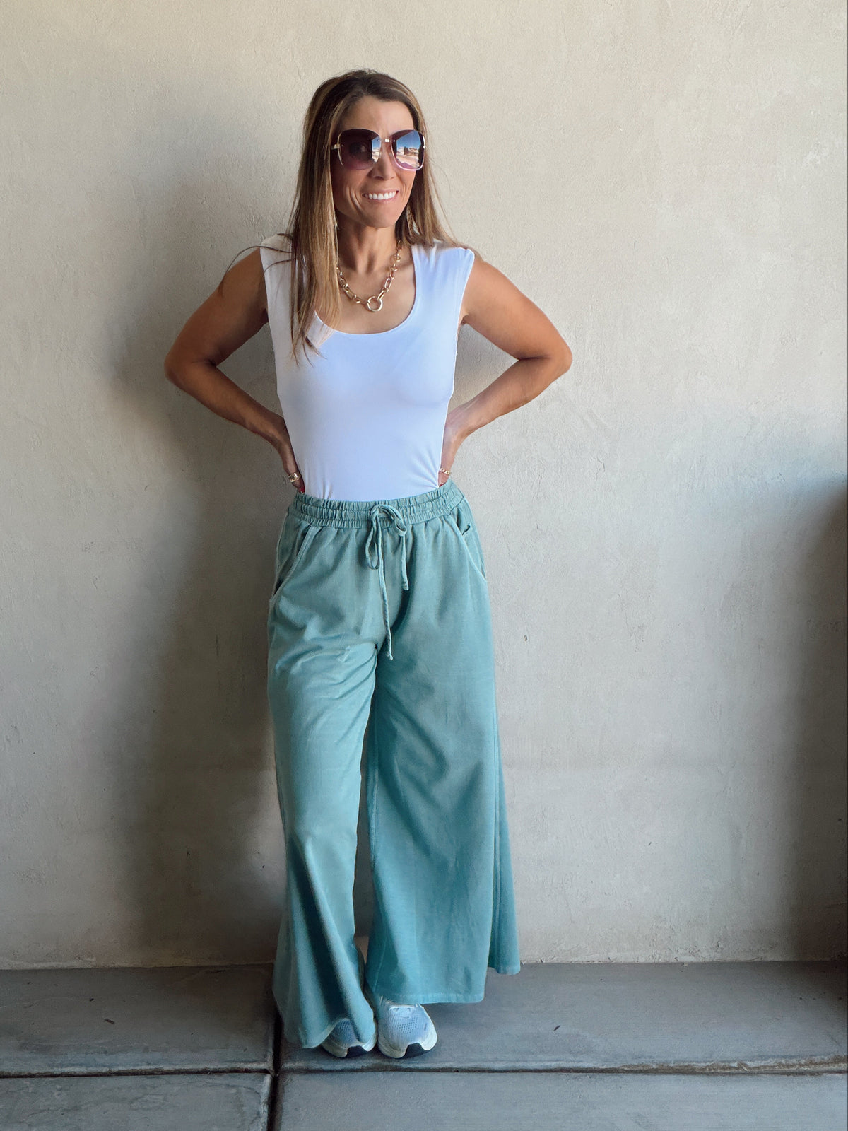 Myra Wide Leg Sweats in Ash Jade