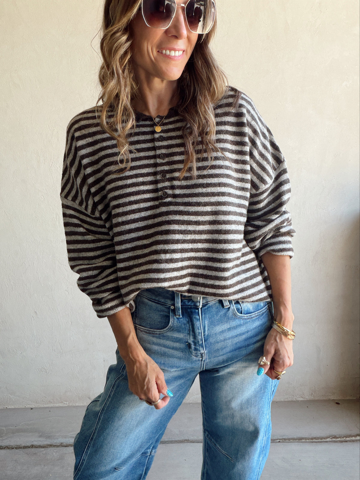 Hanna Henley Sweater in Chocolate Brown