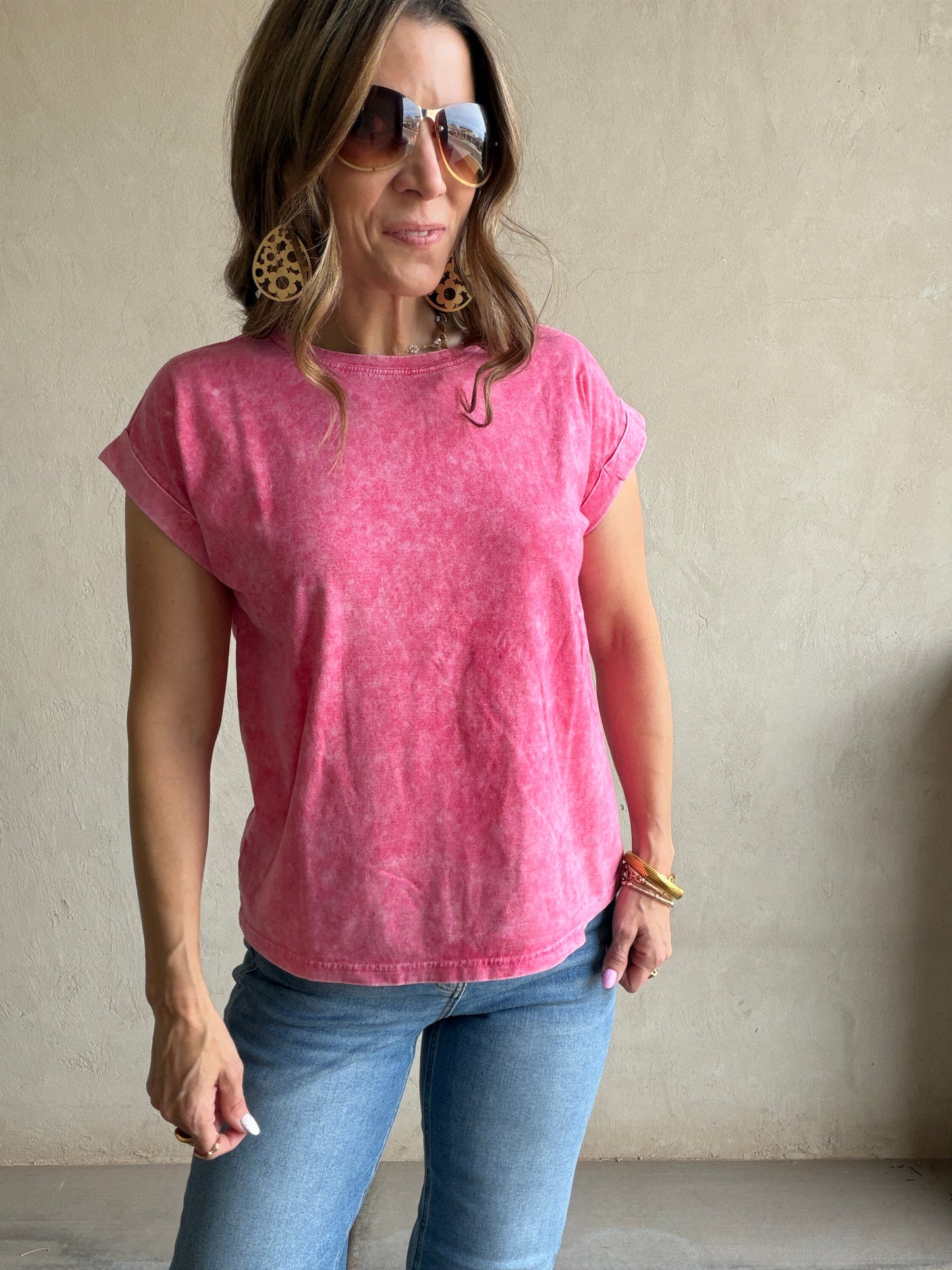 Amber Mineral Washed Top in Raspberry