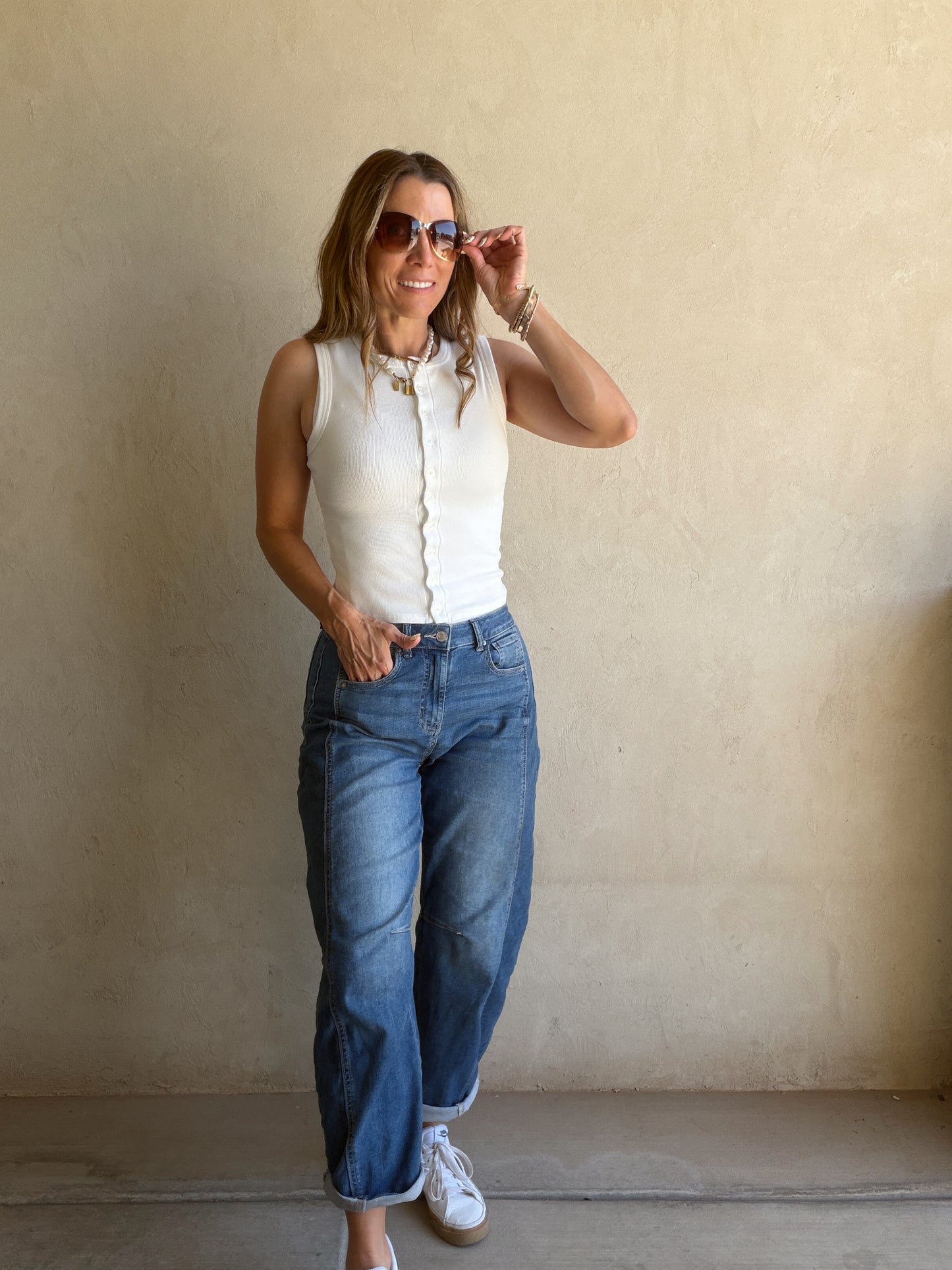 Talia Ribbed Sleeveless Tank in White