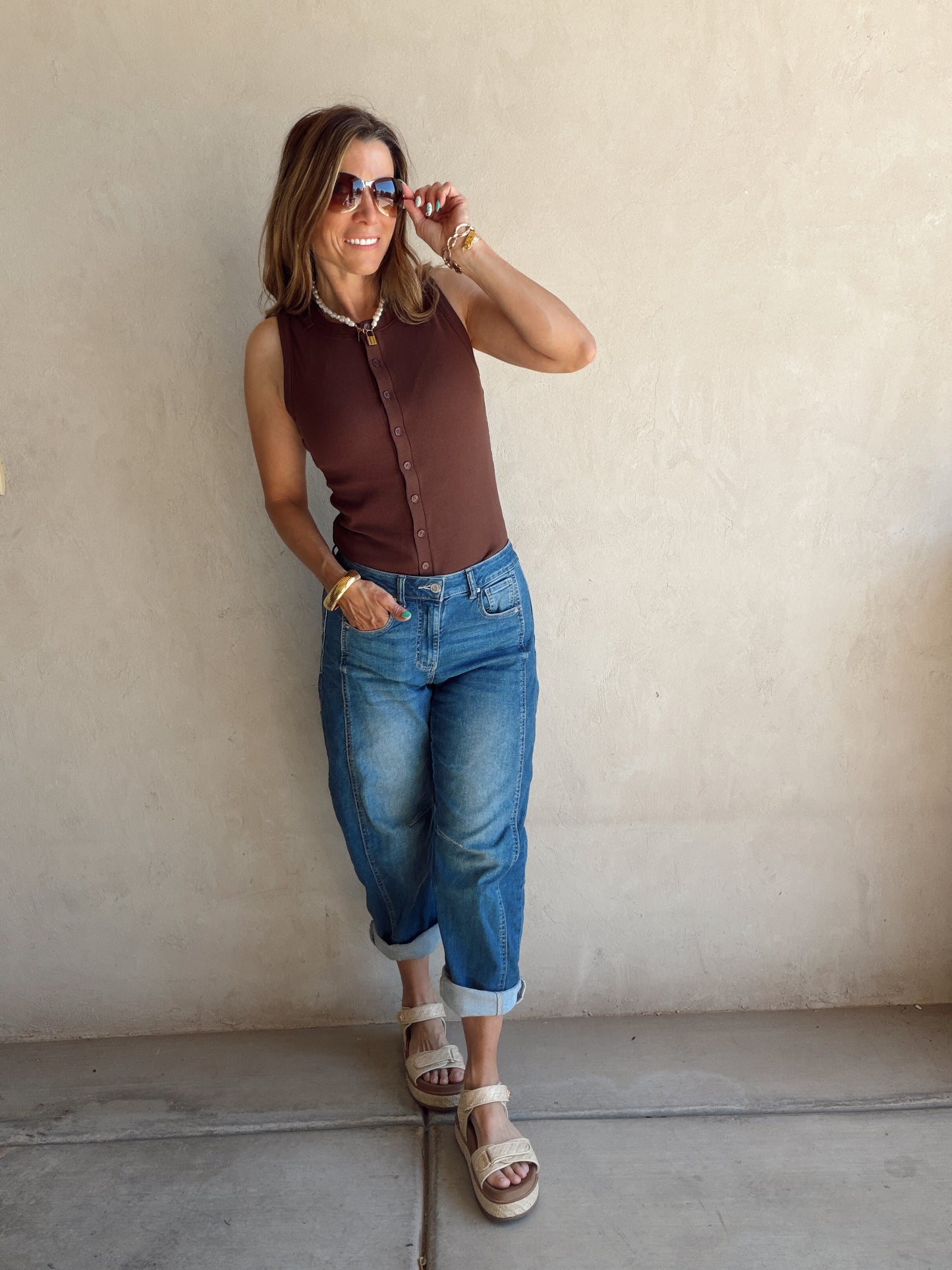 Whitney Ribbed Sleeveless Tank in Chocolate