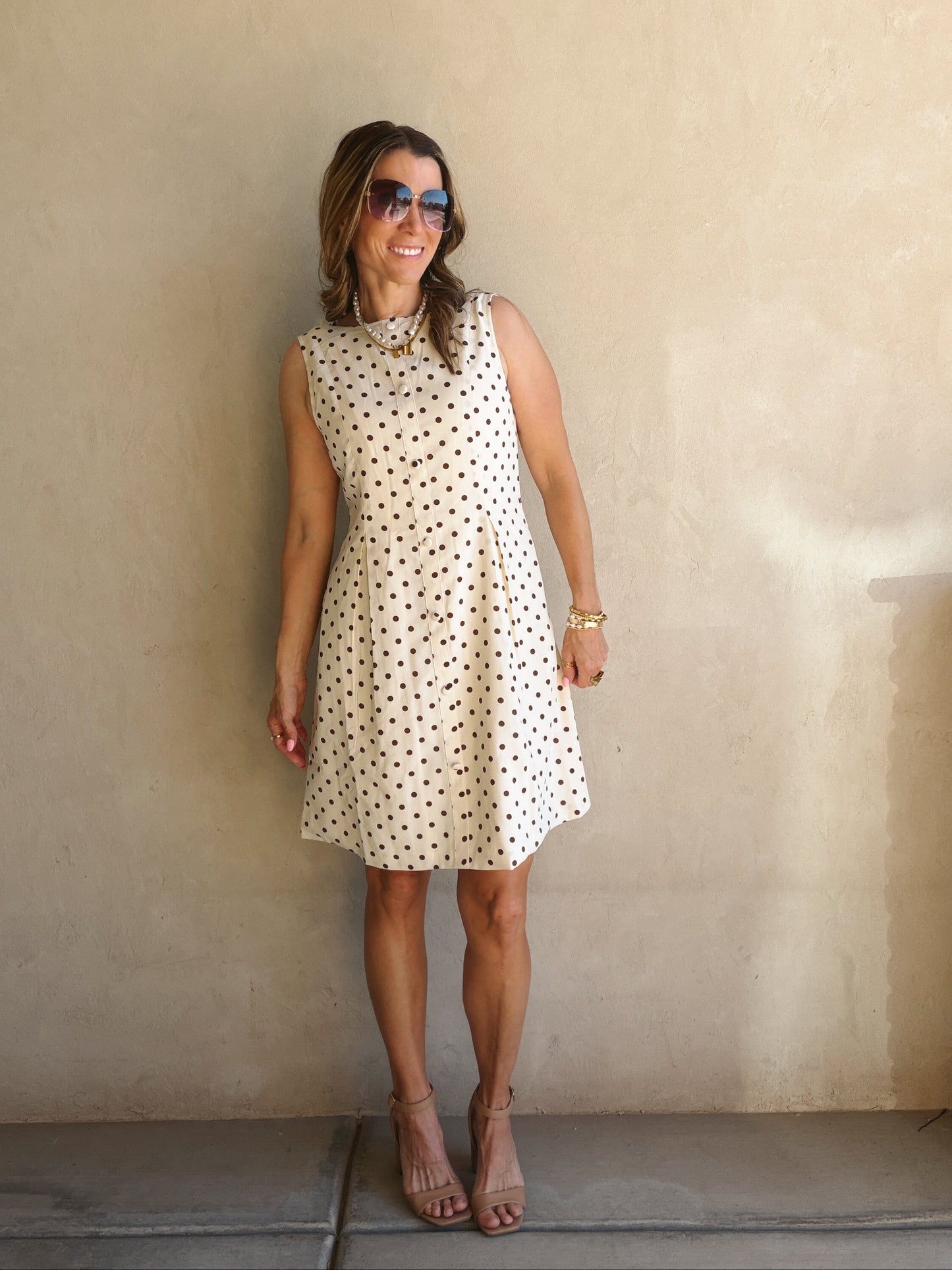 Keelee Polka Dot Dress in Cream & Brown