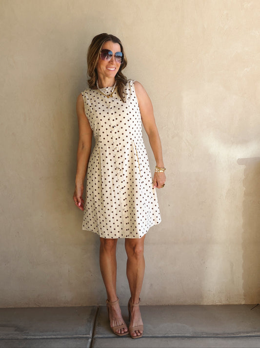 Keelee Polka Dot Dress in Cream & Brown