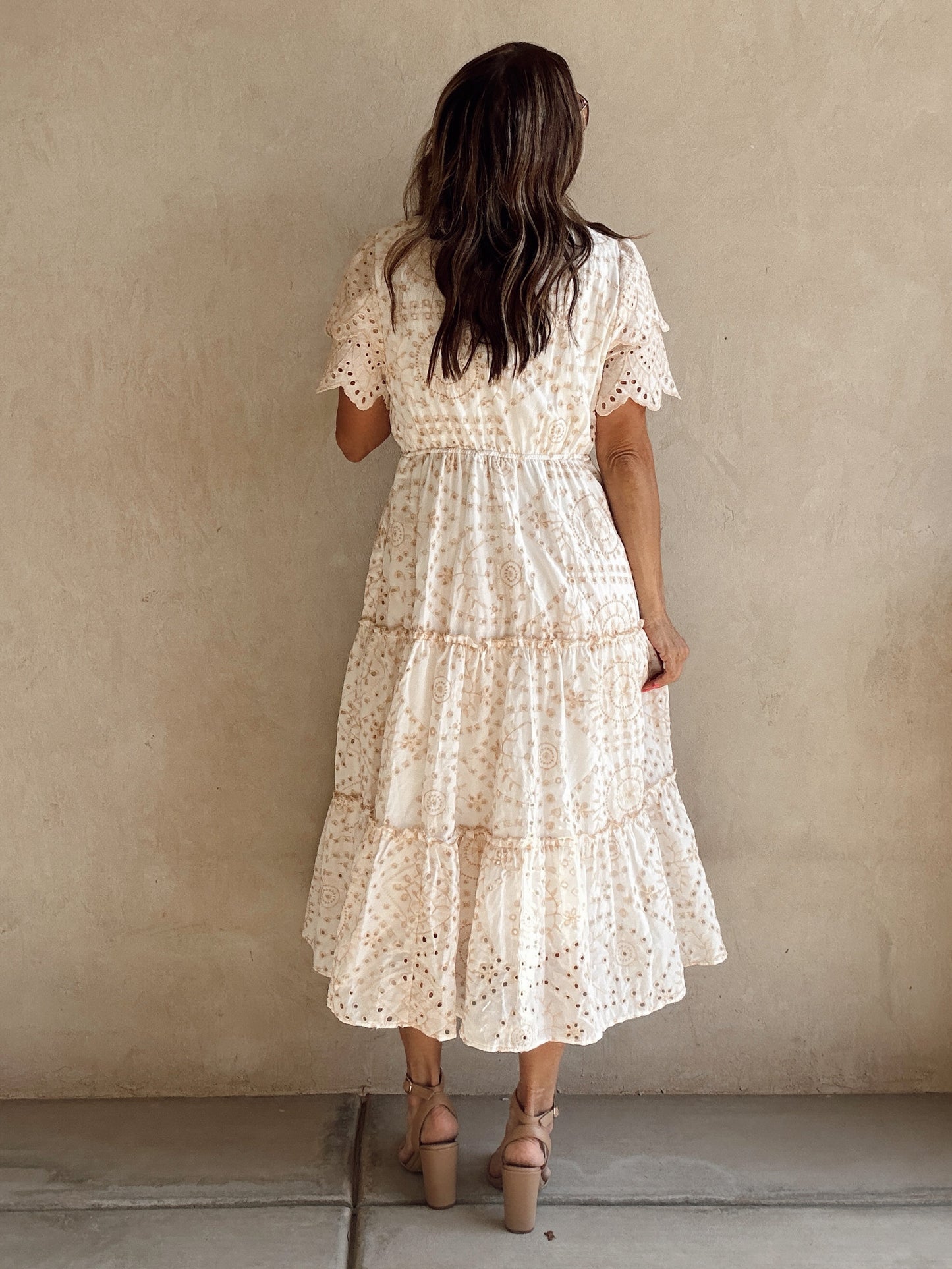 Savannah Eyelet Dress in Beige